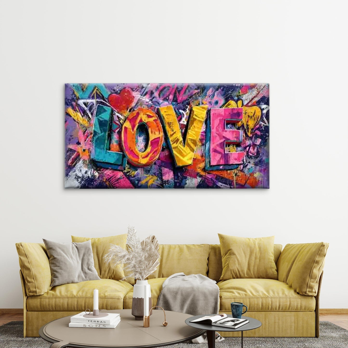 Colorful Graffiti LOVE Text Wall Art Canvas Office Home Room Framed 120x60cm