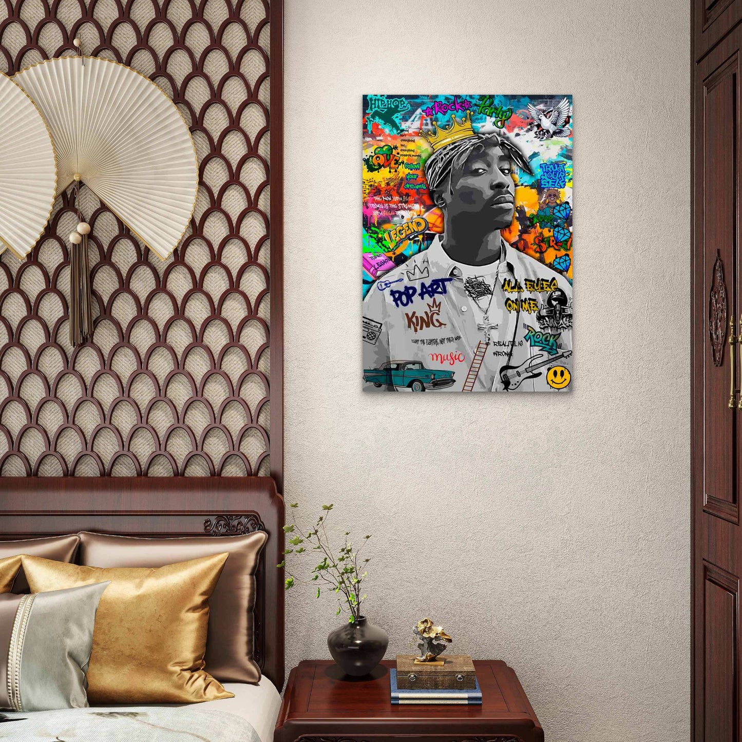 Dynamic Graffiti Rapper Wearing Bandana 40x60cm Metal Print Ready to Hang