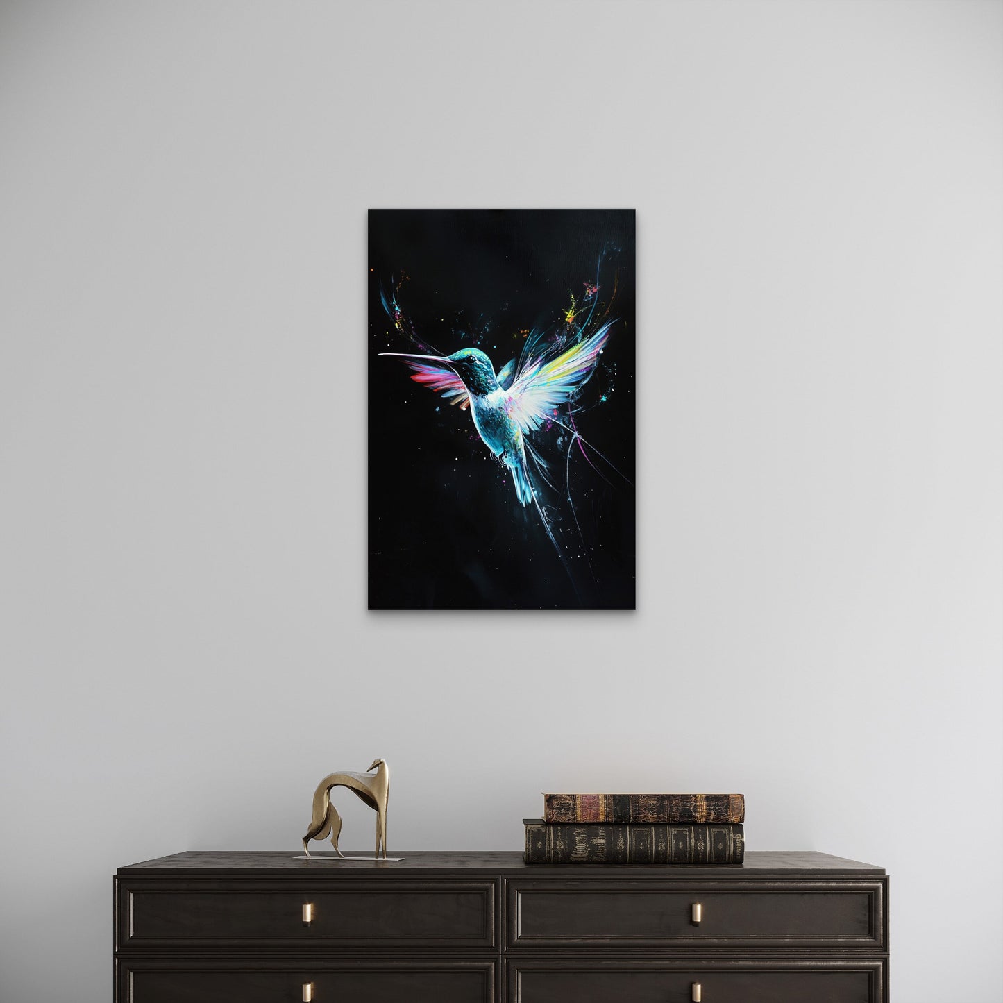Abstract Colorful Hummingbird Painting 40x60cm Metal Print Ready to Hang
