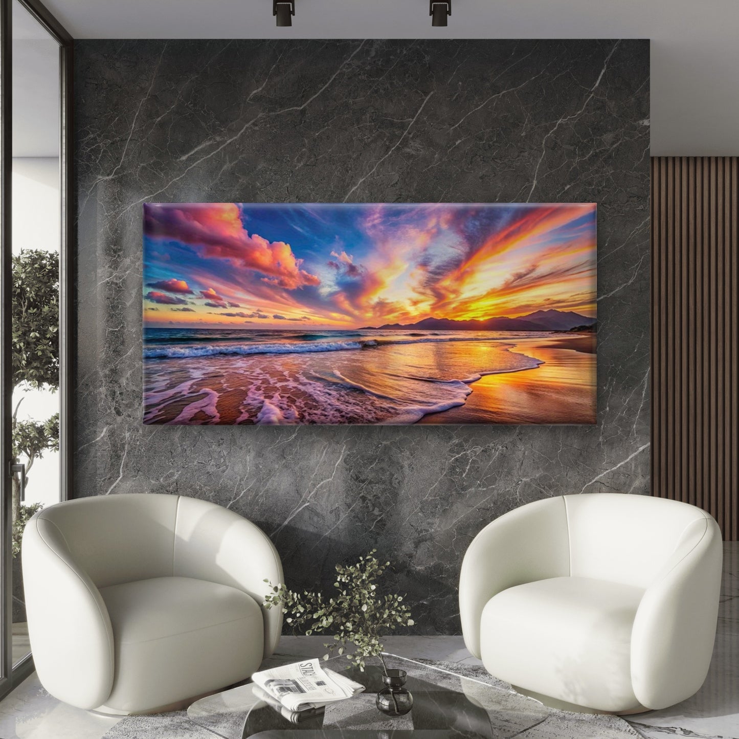 Beautiful Ocean Sunset Sky Wall Art Canvas Office Home Room Framed 120x60cm