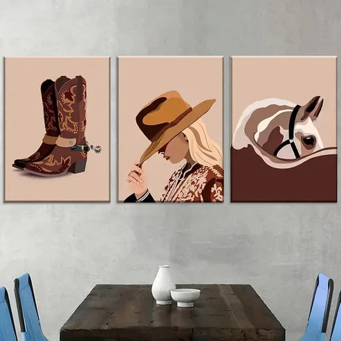 3pcs Vintage-Style Western Cowboy Art Landscapes Wall Art Canvas Unframed - High Quality Print 100% Australian Made Wall Canvas