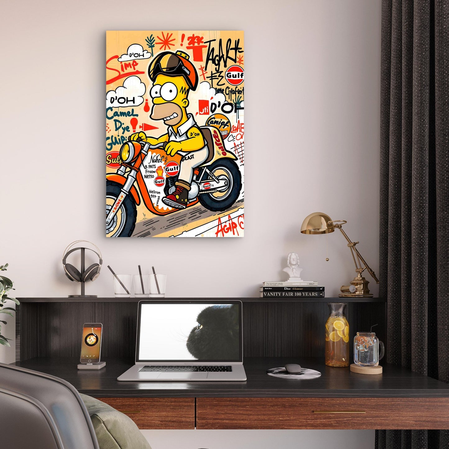 Yellow Rider Motorcycle Graffiti 40x60cm Metal Print Ready to Hang