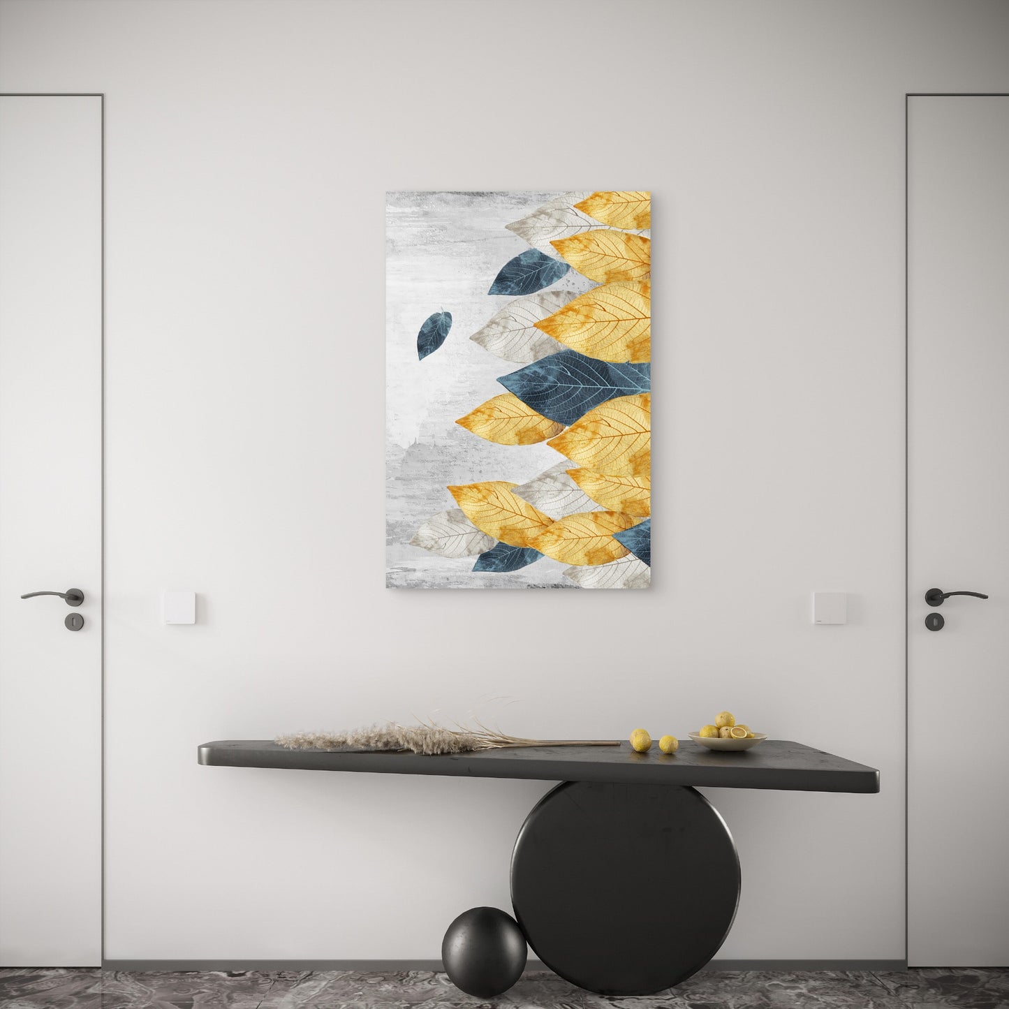 Abstract Gold Blue Foliage Skeleton Leaf 40x60cm Metal Print Ready to Hang
