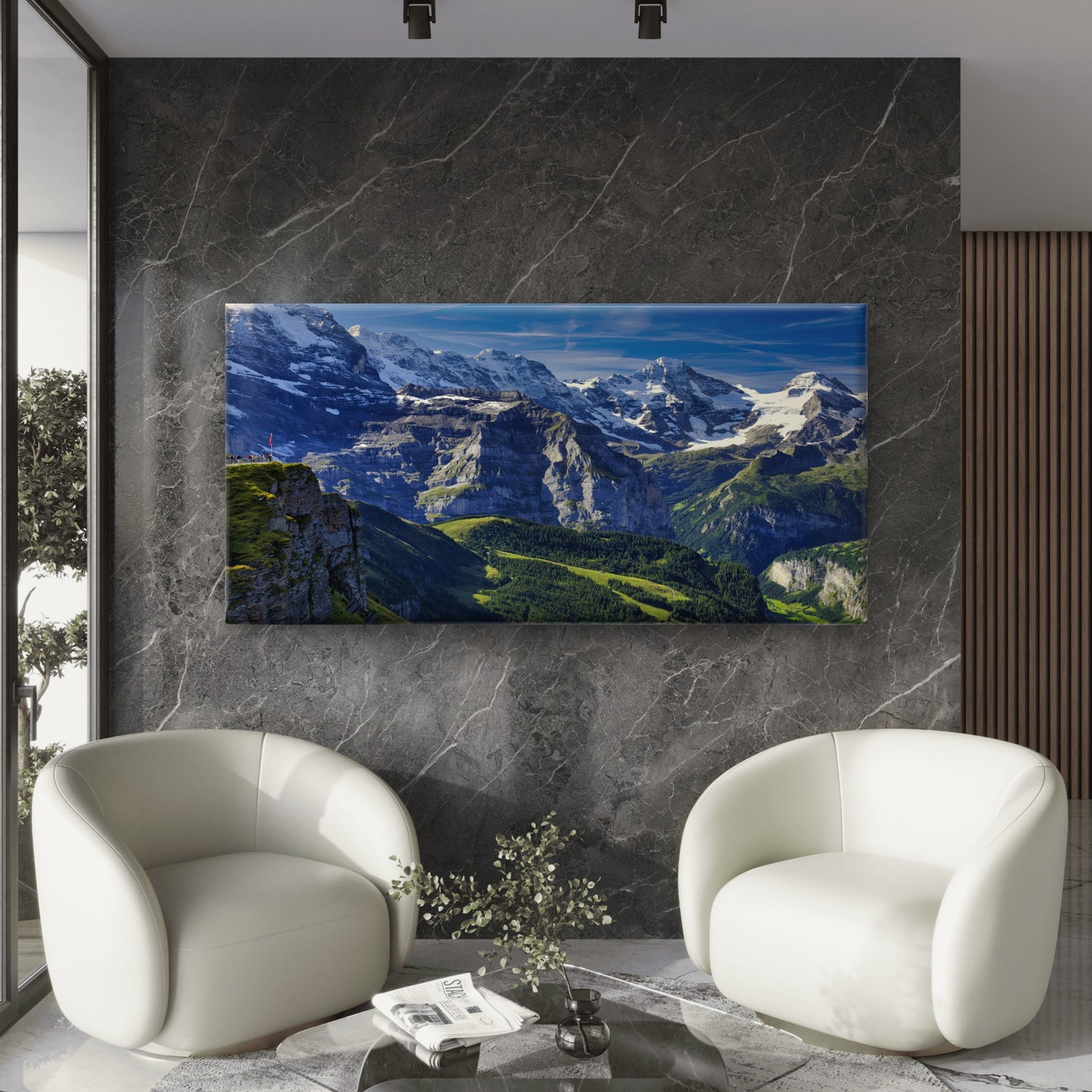 Swiss Alps Mountain View Wall Art Canvas Office Home Room Framed 120x60cm