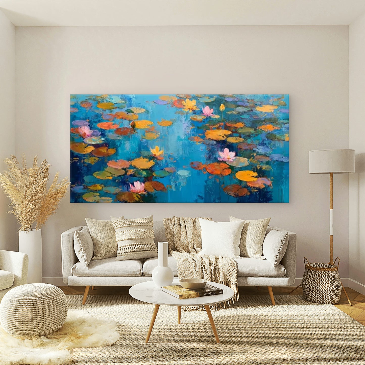 Water Lily Floral Painting Wall Art Canvas Office Home Room Framed 120x60cm