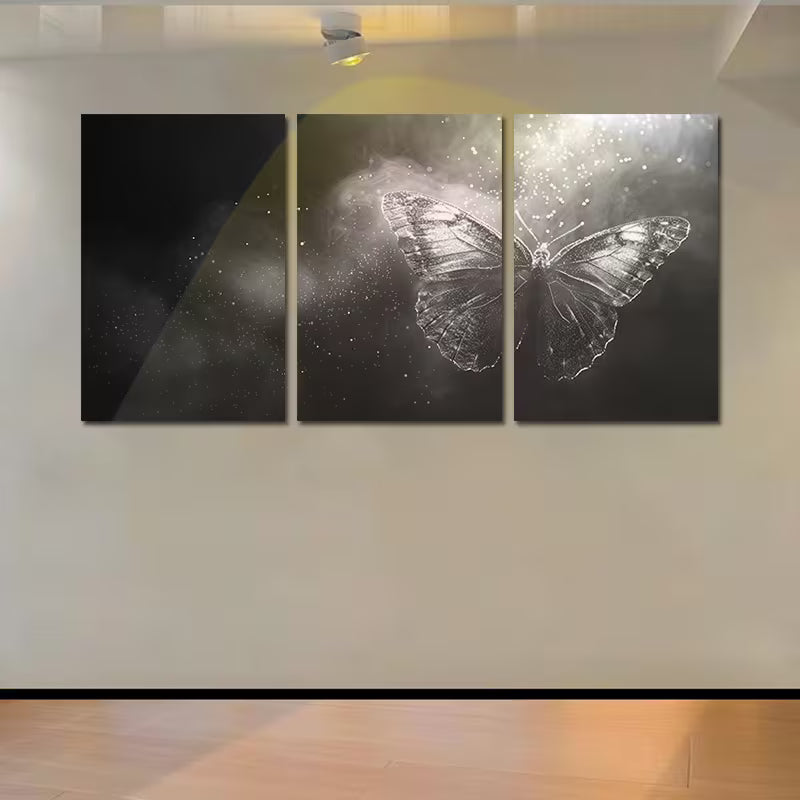 3pcs Black and white Crystal Butterfly Wall Art Set Canvas Framed 50x70cm - High Quality Print 100% Australian Made Wall Canvas Ready to Hang - Bella Home Decor