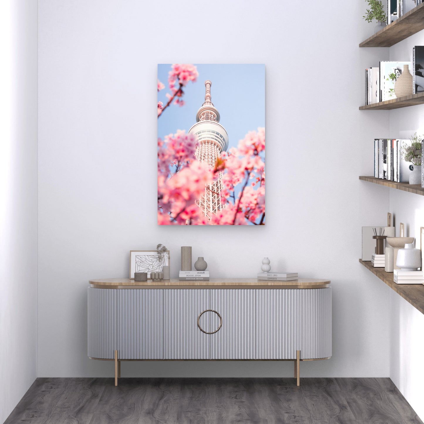 Tokyo Skytree Framed By Cherry Blossoms In Full Bloom 60x90cm Metal Print Ready to Hang