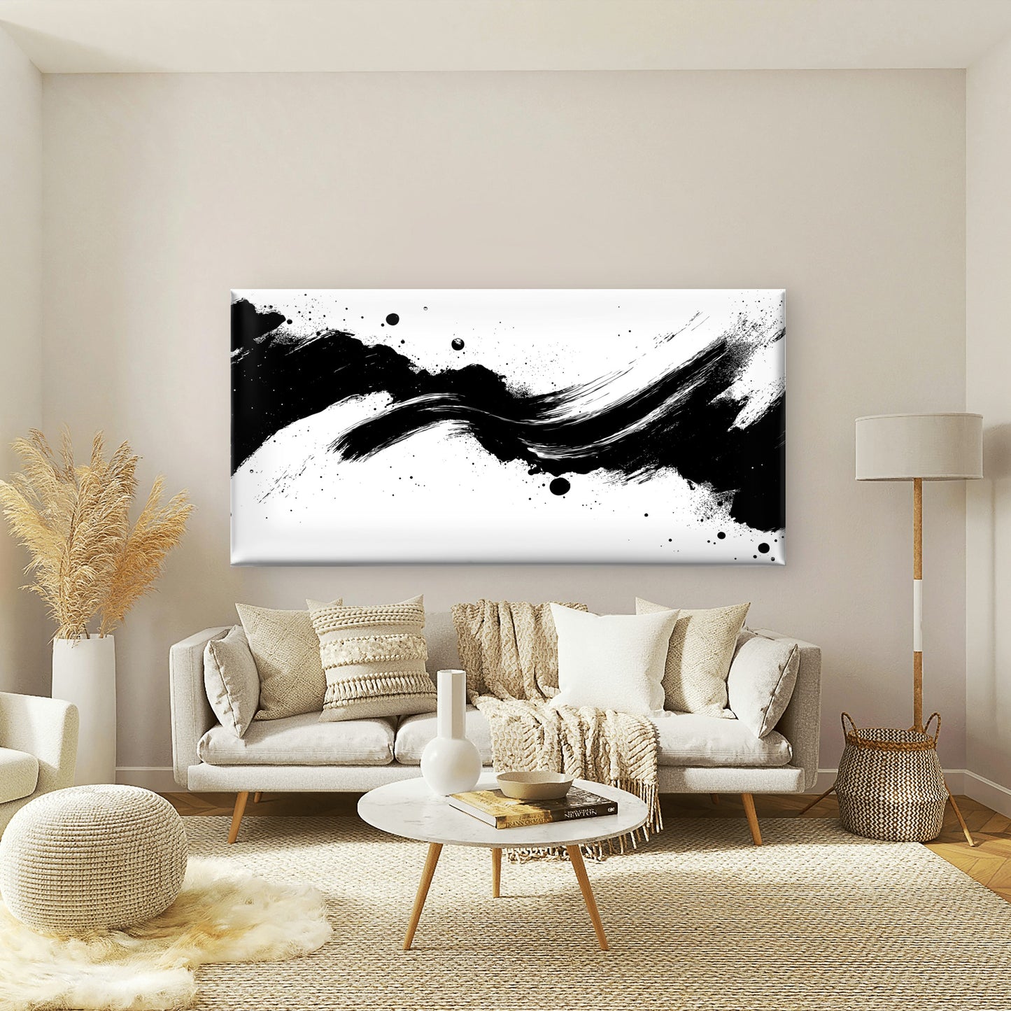 Zen Ink Brush Stroke Wall Art Canvas Office Home Room Framed 120x60cm