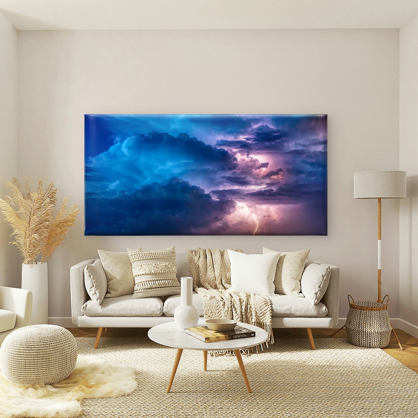 Lightning Stormy Sky View Wall Art Canvas Office Home Room Framed 120x60cm