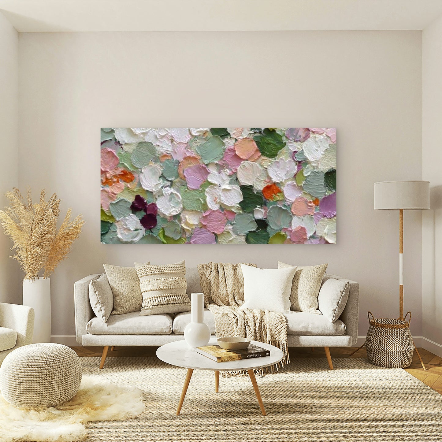 Soft Pastel Floral Abstract Wall Art Canvas Office Home Room Framed 120x60cm - Bella Home Decor