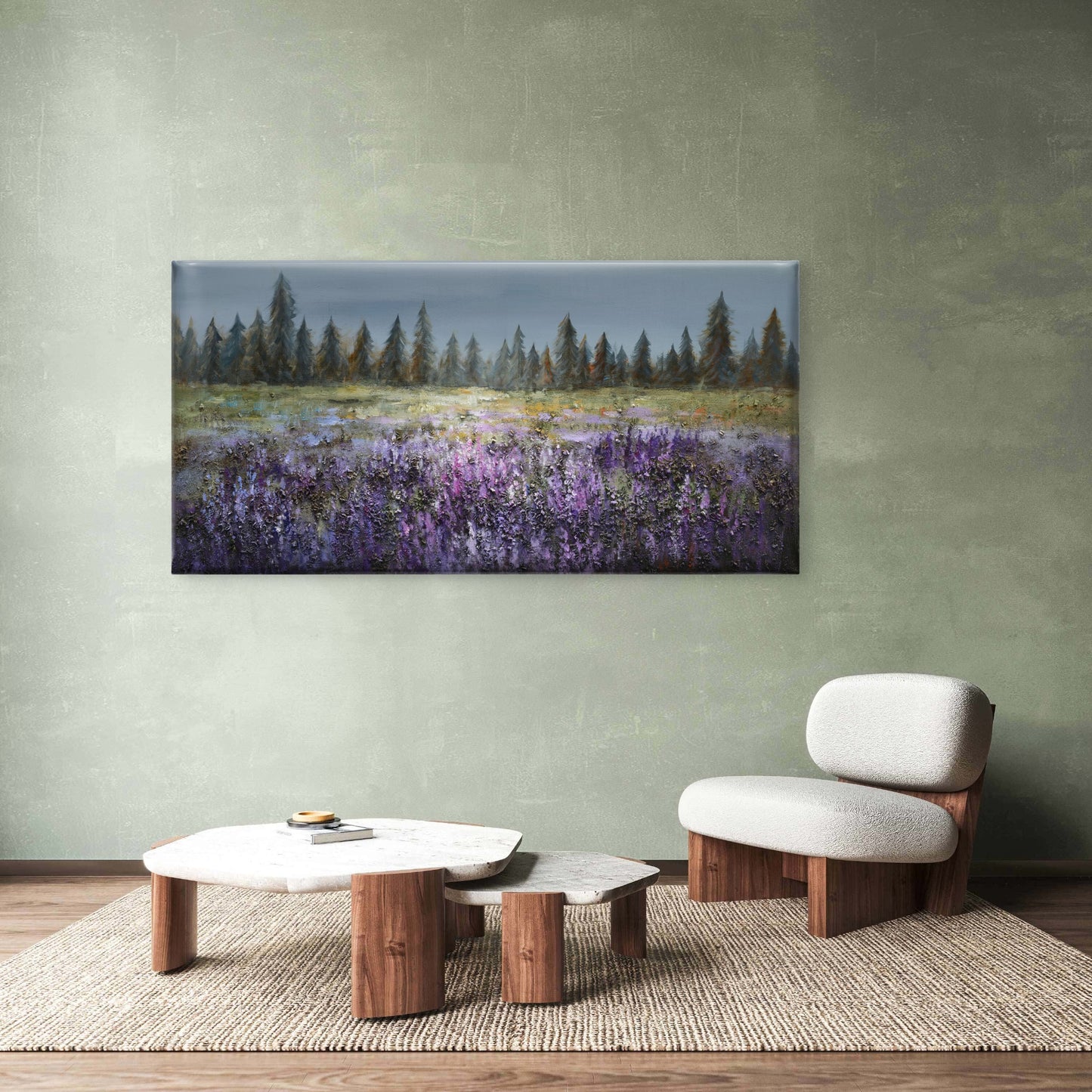 Purple Lavender Forest Tree Wall Art Canvas Office Home Room Framed 120x60cm