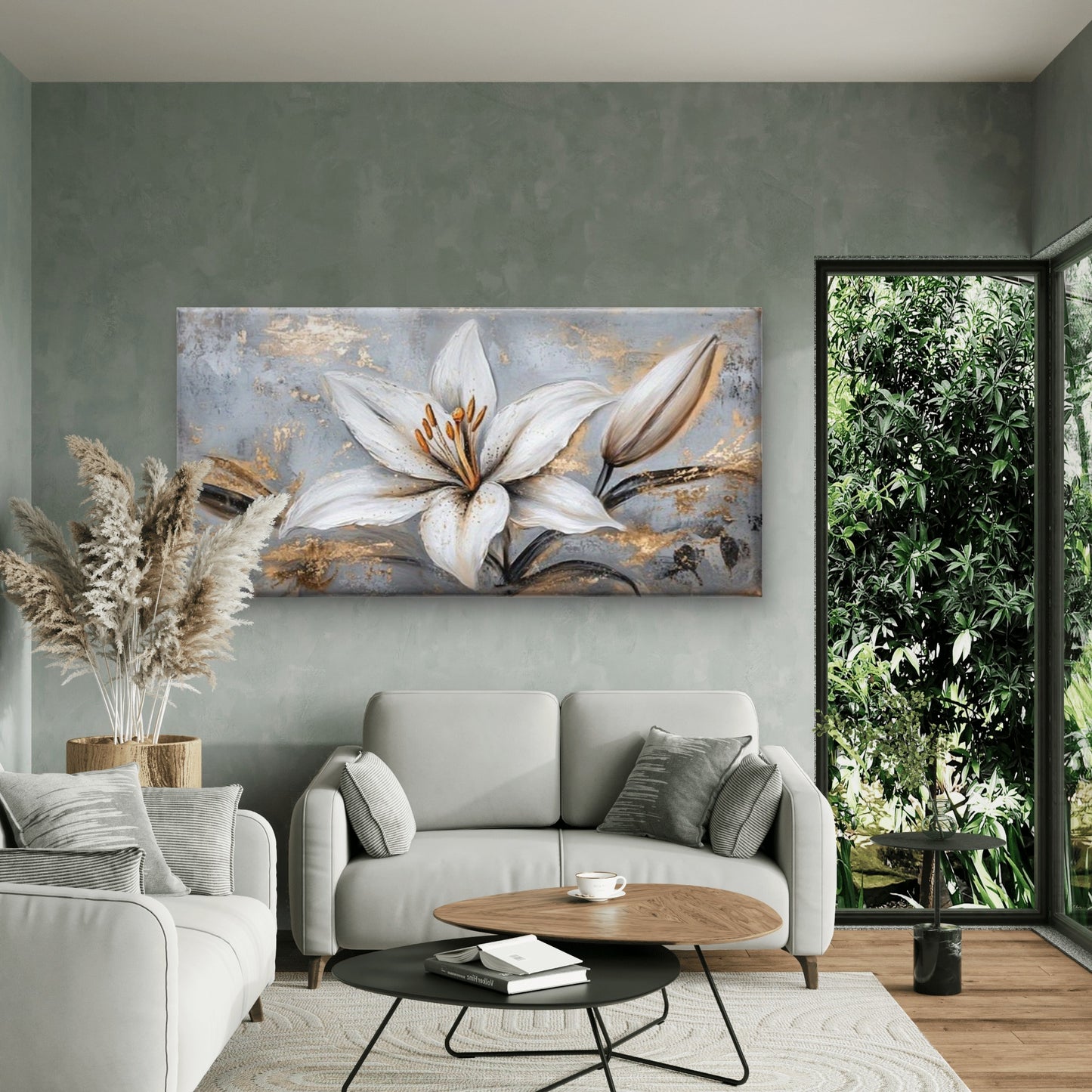Modern Elegant White Lilies Wall Art Canvas Office Home Room Framed 120x60cm