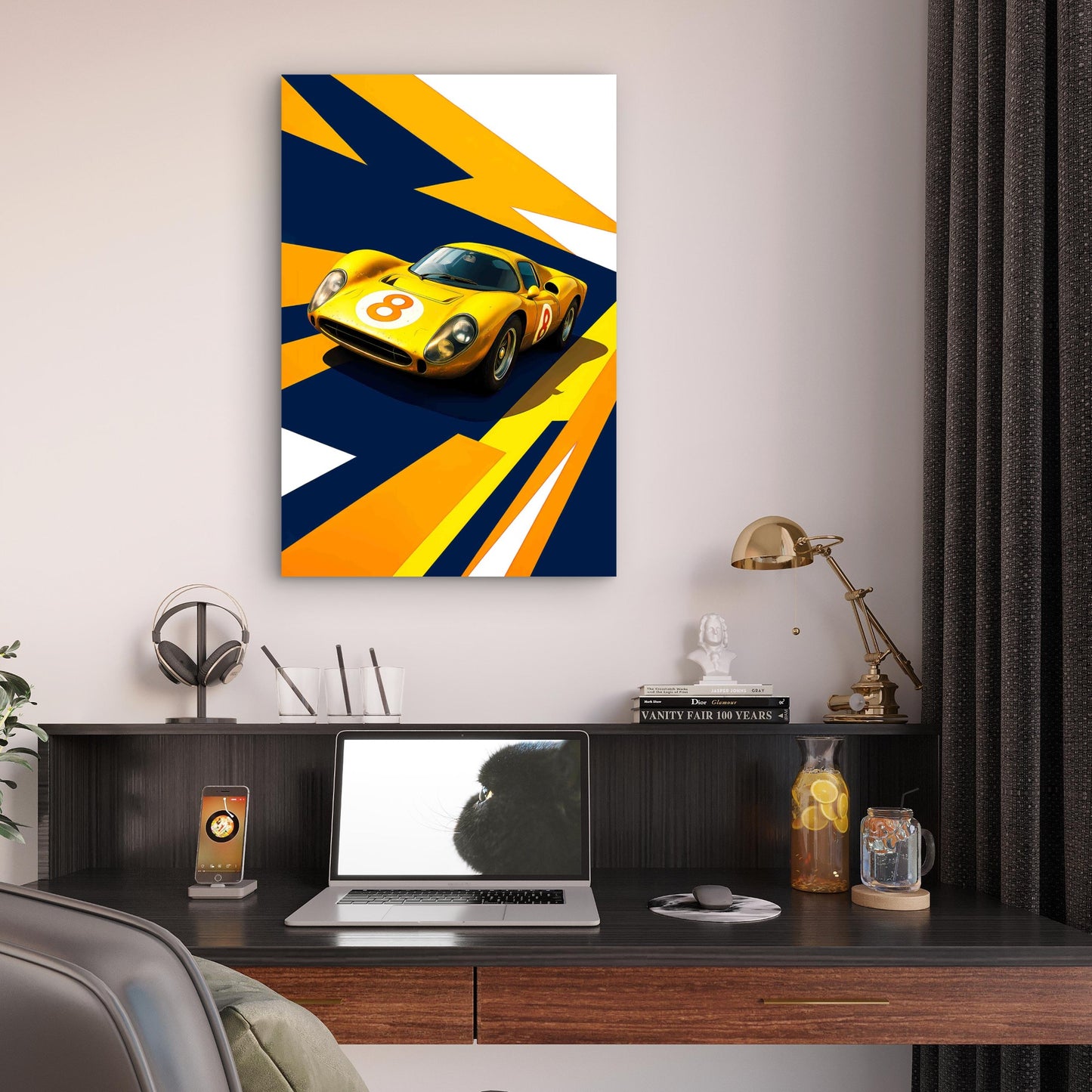 Classic Yellow Retro Le Mans Prototype Car 40x60cm Metal Print Ready to Hang