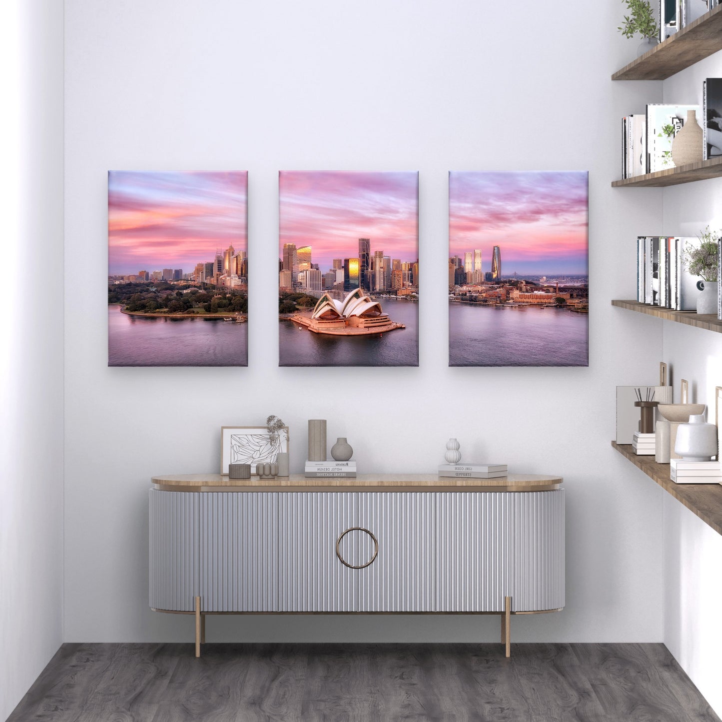 3pcs Sydney Opera House Sunset Skyline Wall Art Set Canvas Framed 60x90cm - High Quality Print 100% Australian Made Wall Canvas Ready to Hang