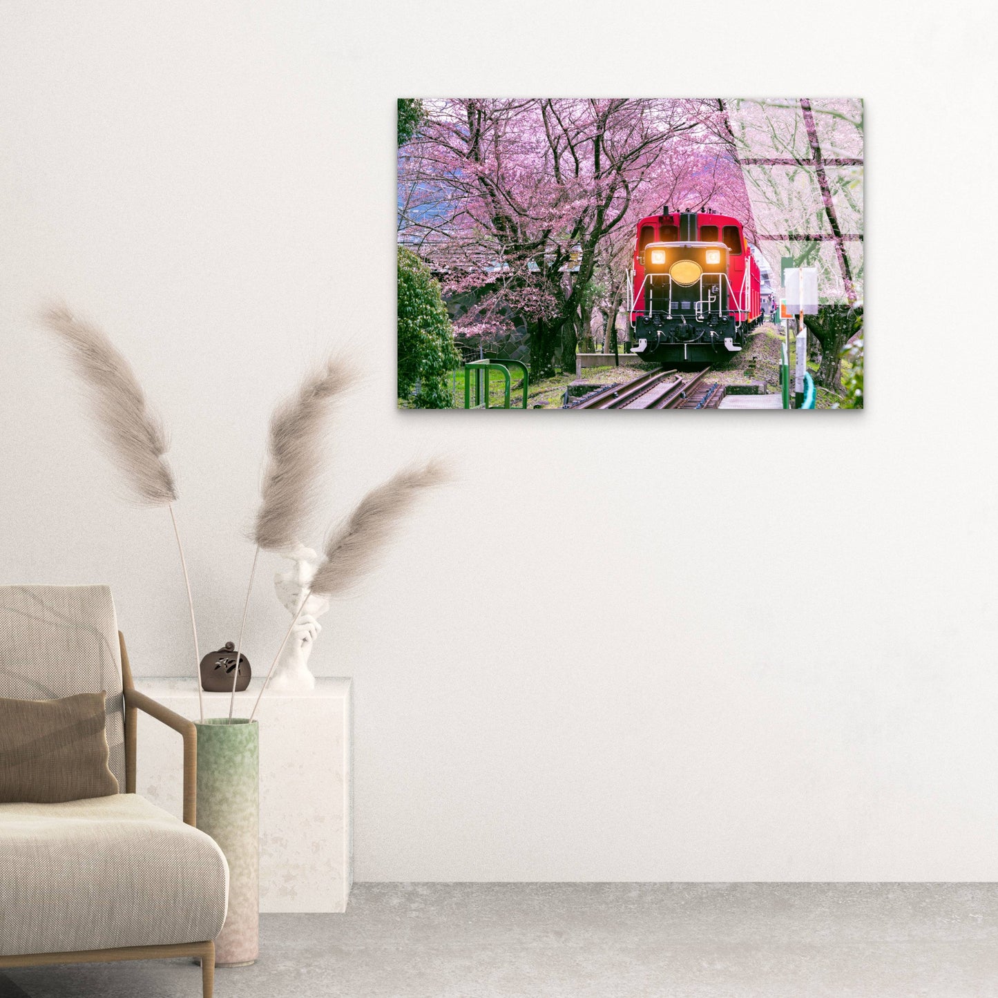 Japan Cherry Blossom Red Train Acrylic Glass Printing Wall Art Australian Made Quality