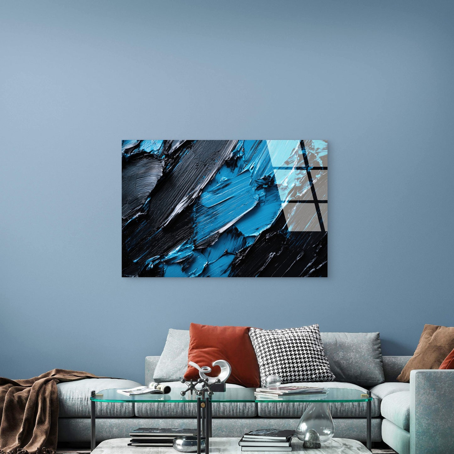 Blue Black Abstract Oil Painting Acrylic Glass Printing Wall Art Australian Made Quality