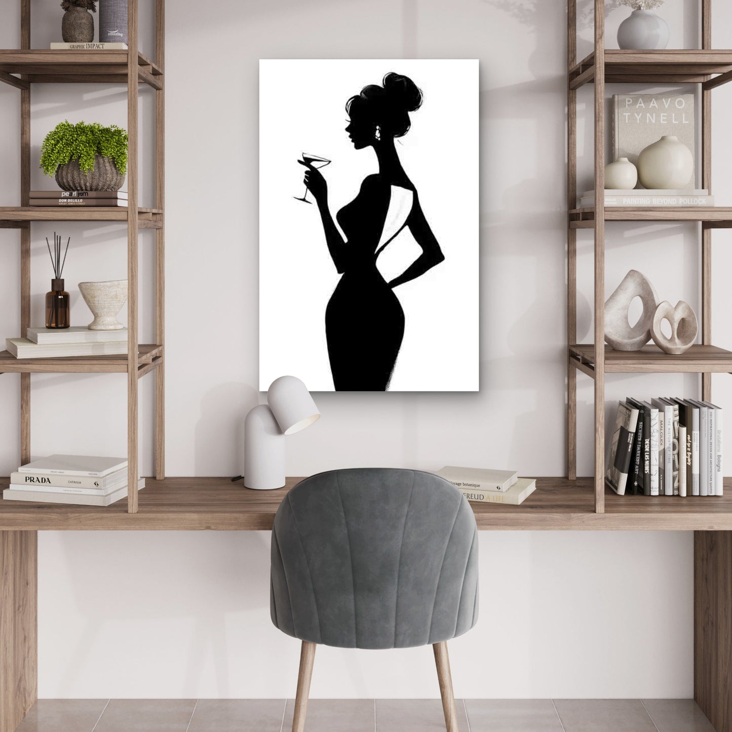 Woman Holding a Glass Dressed a Backless Gown 40x60cm Metal Print Ready to Hang