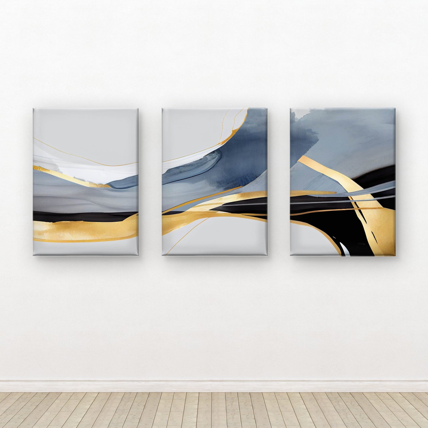 3pcs Elegant Golden Horizon Abstract Art Wall Art Set Canvas Framed 60x90cm - High Quality Print 100% Australian Made Wall Canvas Ready to Hang
