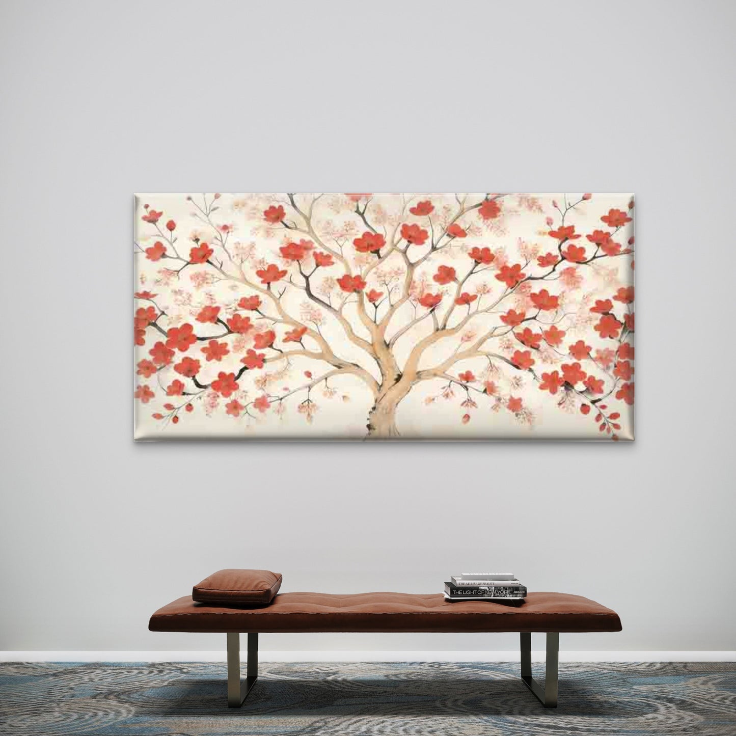 Red Blossom Tree Painting Wall Art Canvas Office Home Room Framed 120x60cm