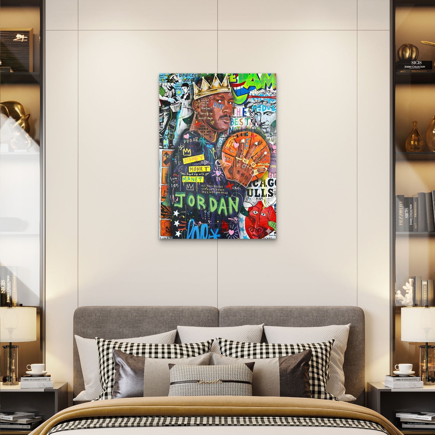 Graffiti Crowned Basketballer Staring Calmly 40x60cm Metal Print Ready to Hang