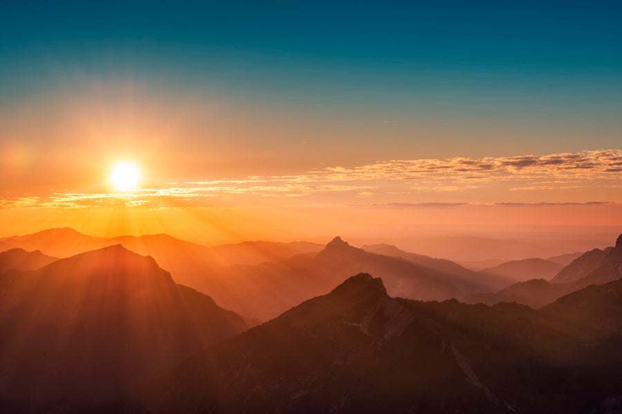 Colorful Sunset on Top of Austrian Mountain Alps Acrylic Glass Print Tempered Glass Wall Art 100% Made in Australia Ready to Hang - Bella Home Decor