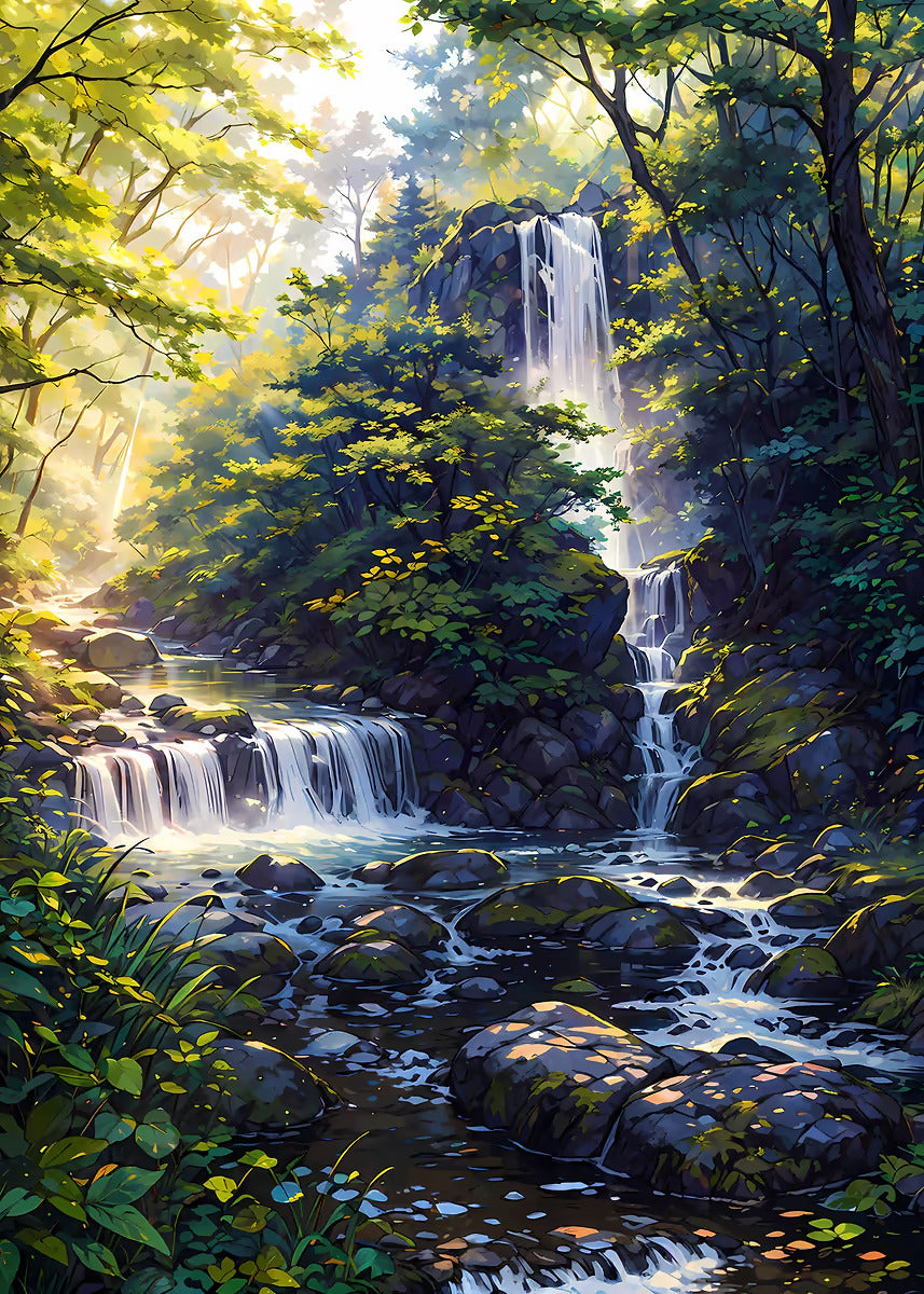 Tropical Forest Stream Waterfall 40x60cm Metal Print Ready to Hang
