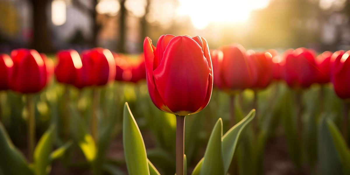 Red Tulips Flower Garden Spring Sunrise Wall Art Canvas Office Home Framed 120x60cm - Bella Home Decor