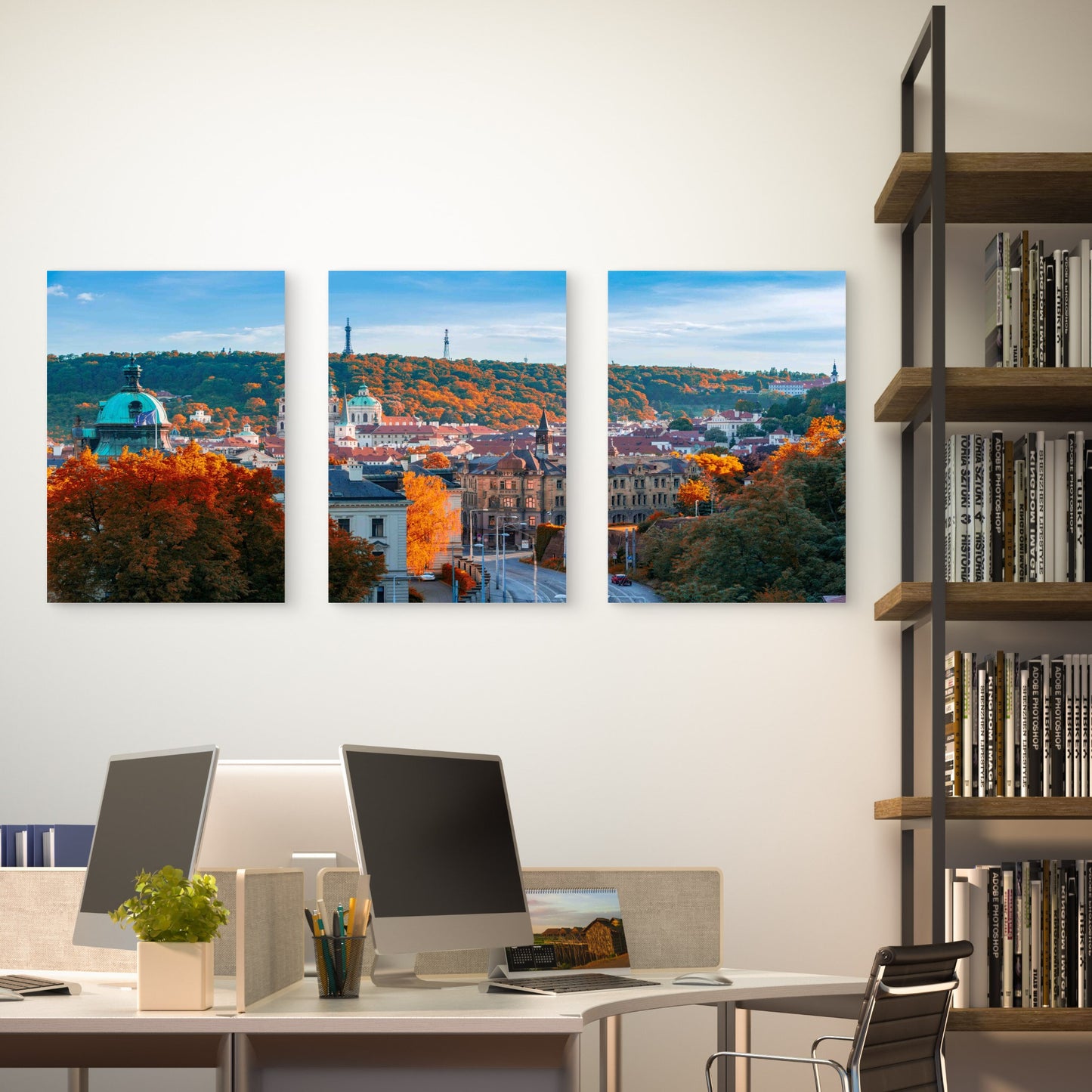 3pcs Autumn Prague Cityscape Letna Park Hill Metal Print Ready to Hang Art