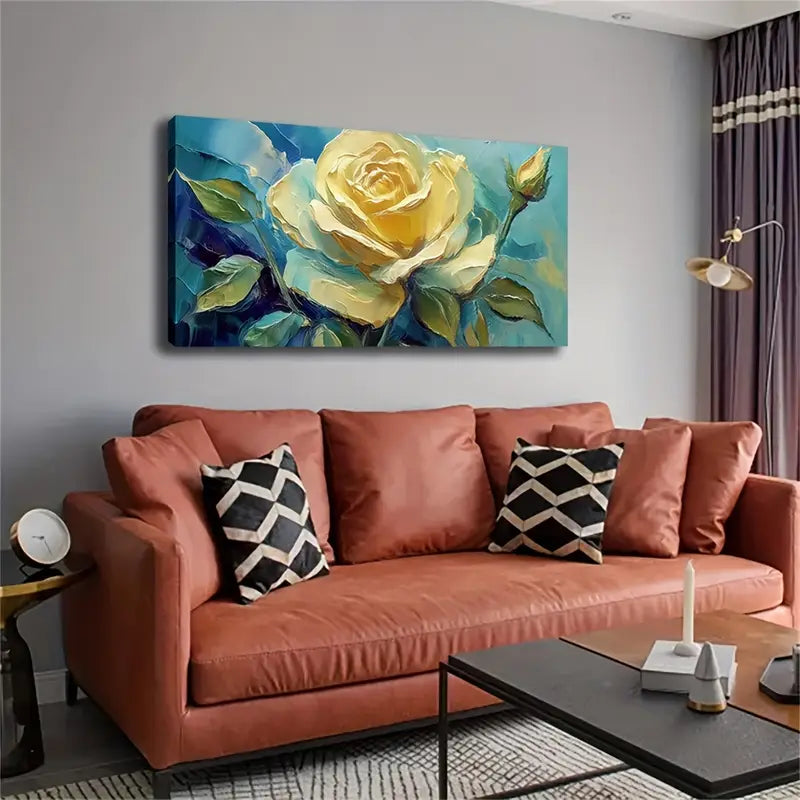 Blooming Yellow Rose Wall Art Canvas Office Home Room Framed 120x60cm - Bella Home Decor