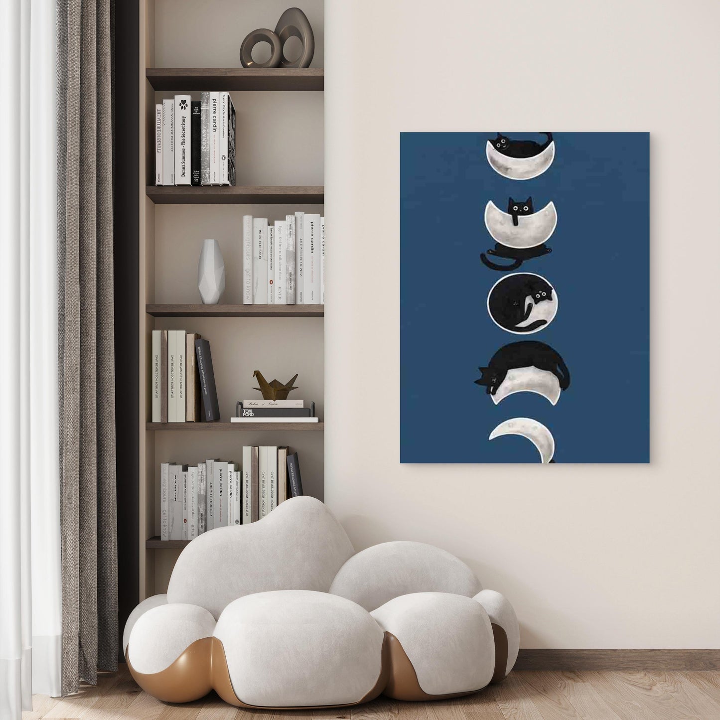 Retro Cat With The Moon Phases 40x60cm Metal Print Ready to Hang