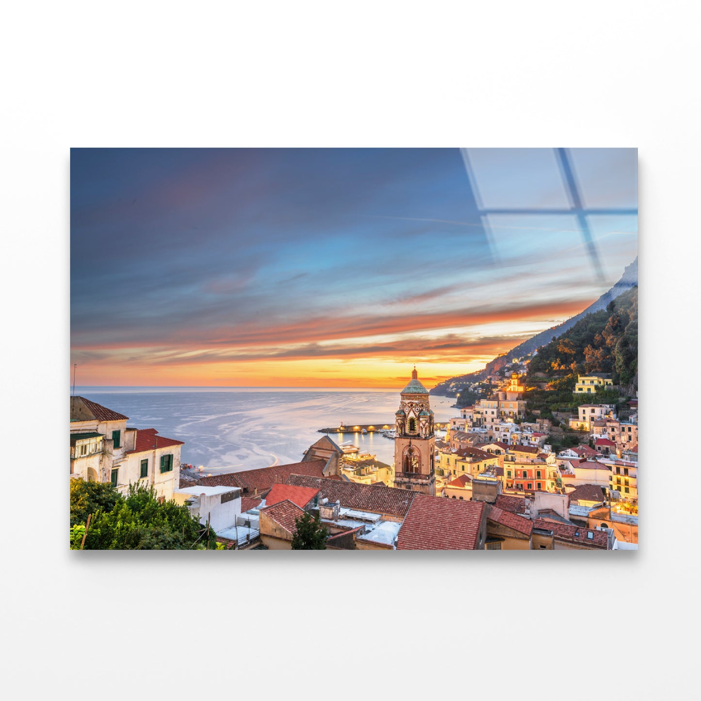 Beautiful Sky with Amalfi Coast Acrylic Glass Print Tempered Glass Wall Art 100% Made in Australia Ready to Hang - Bella Home Decor