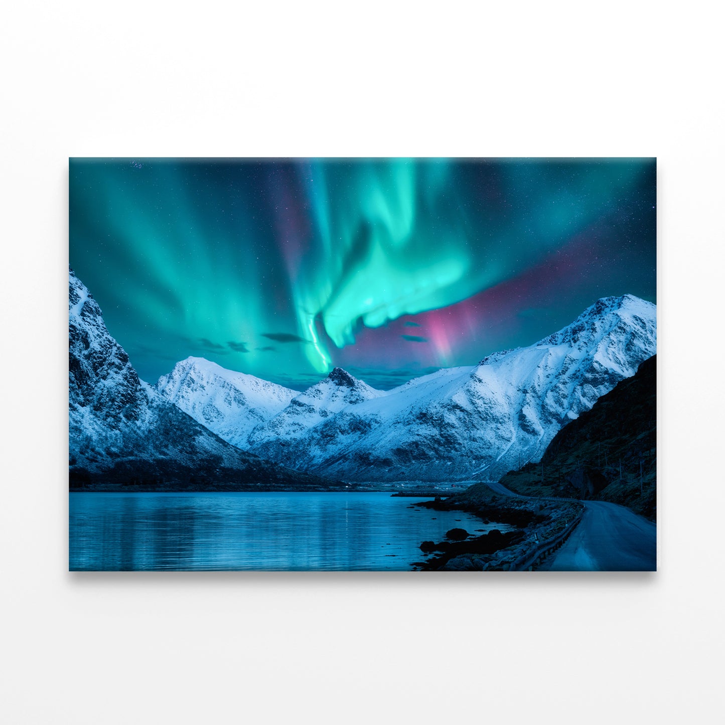 Northern Lights over Snowy Mountains Wall Art Decor 100% Australian Made - Bella Home Decor