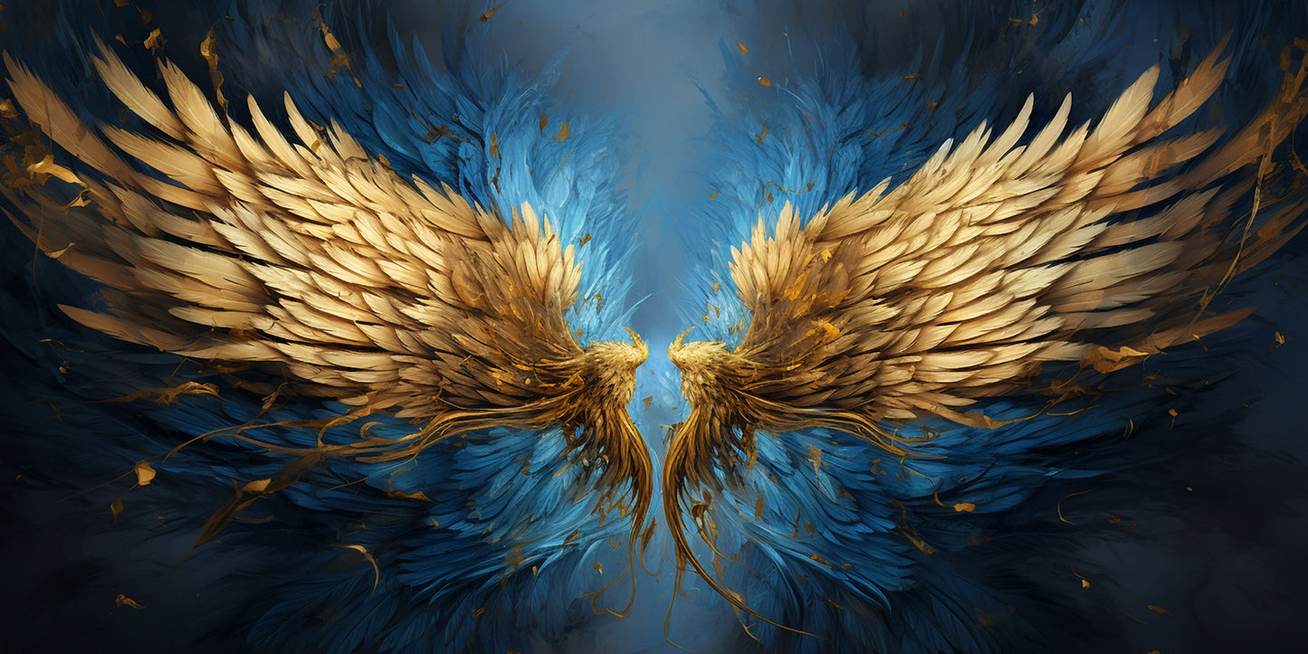 Gold Angel Wings Blue Oil Painting Wall Art Canvas Office Home Room Framed 120x60cm - Bella Home Decor