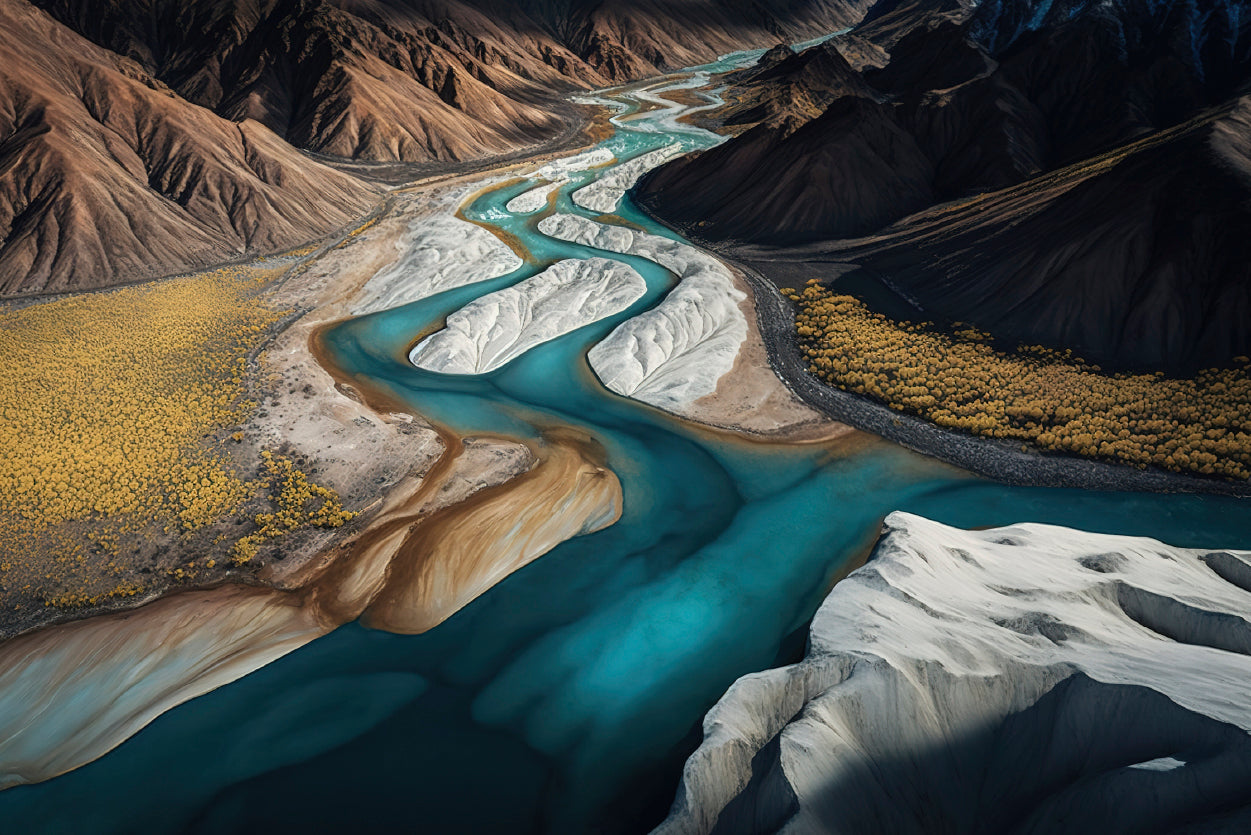 High Angle View of a River, Mountains Home Decor Premium Quality Poster Print Choose Your Sizes - Bella Home Decor