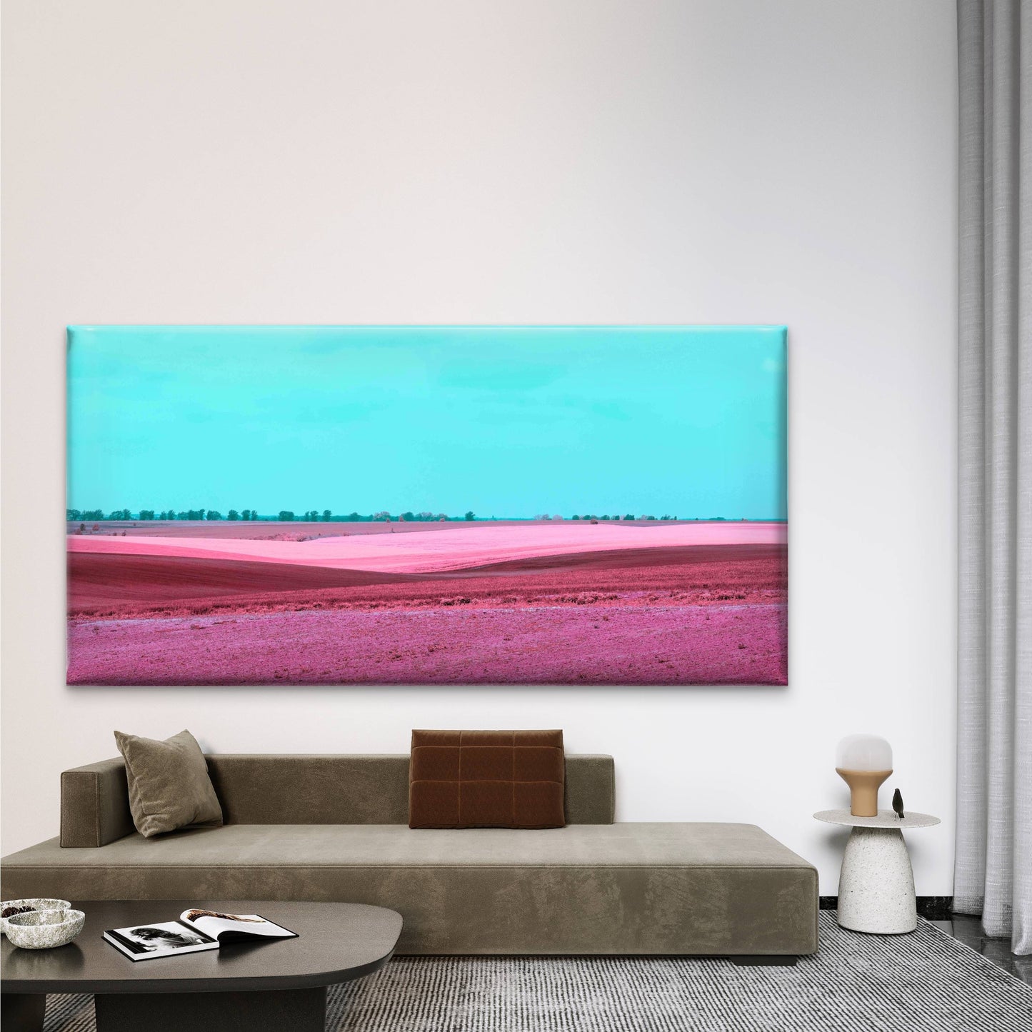 Vibrant Pink Hills Wall Art Canvas Office Home Room Framed 120x60cm
