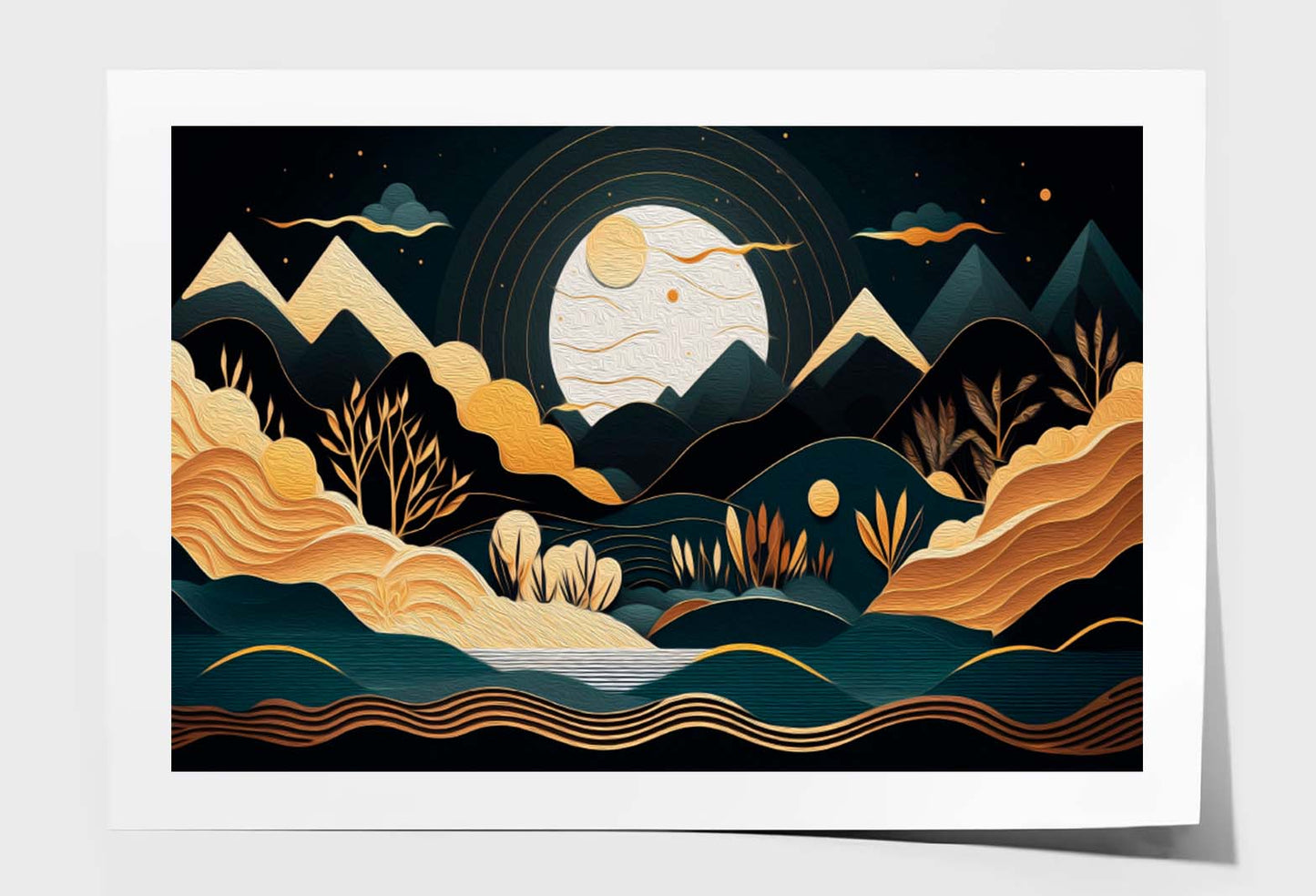Moon, Sea and Ocean. Modern Contemporary Wall Art Limited Edition High Quality Print Unframed Roll Canvas None