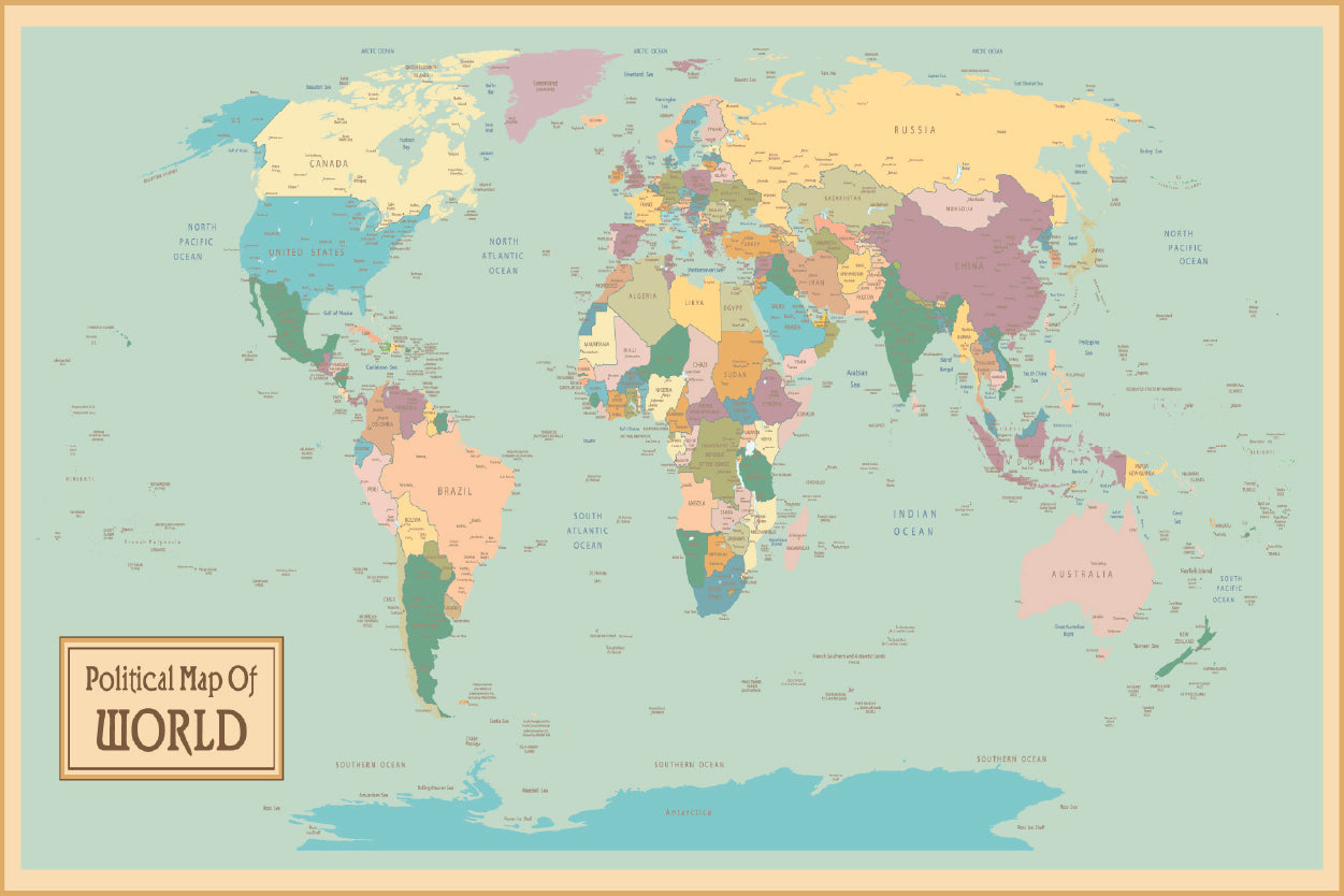 High Detail Political World Map Home Decor Premium Quality Poster Print Choose Your Sizes - Bella Home Decor