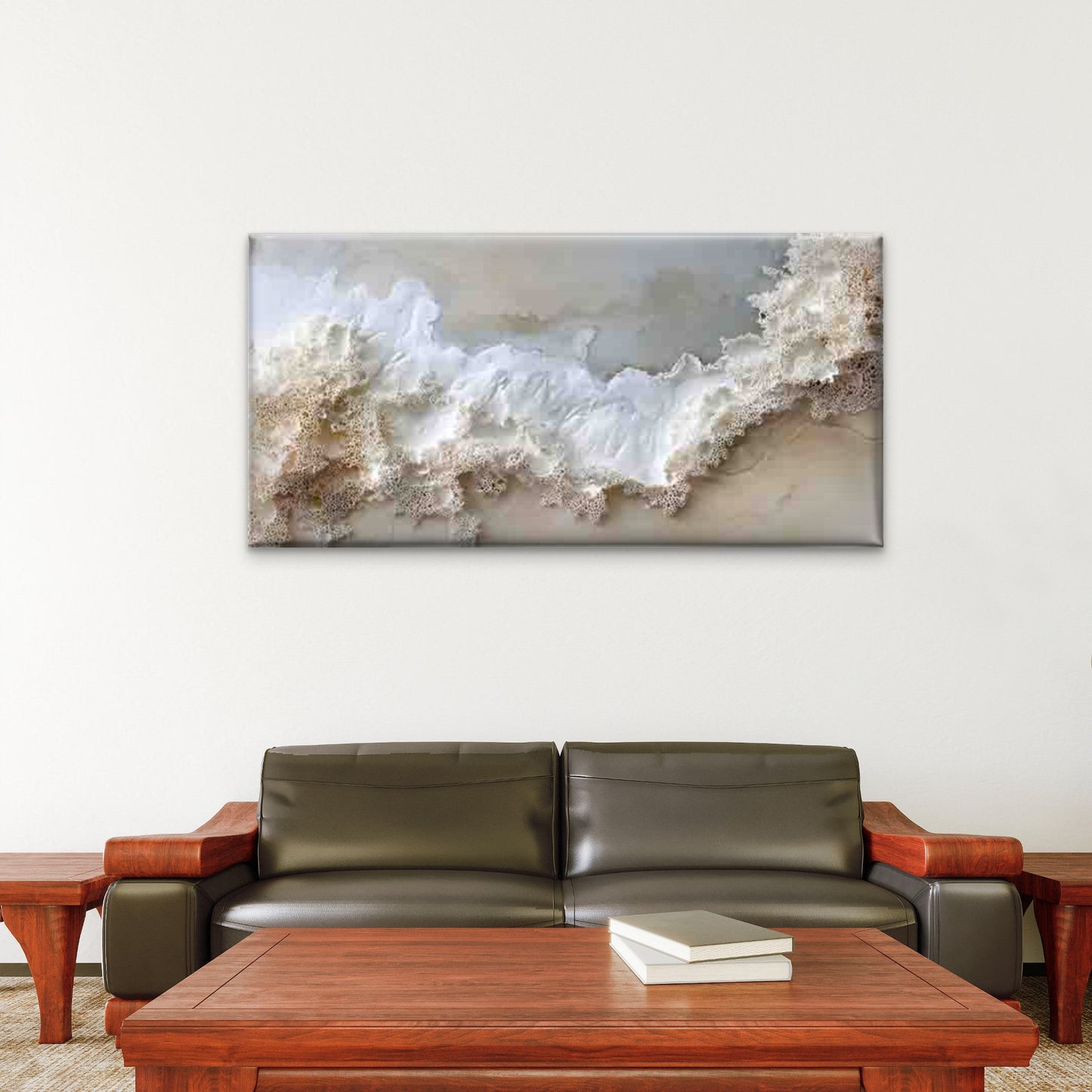 Abstract Ocean Waves Sandy Wall Art Canvas Office Home Room Framed 120x60cm - Bella Home Decor