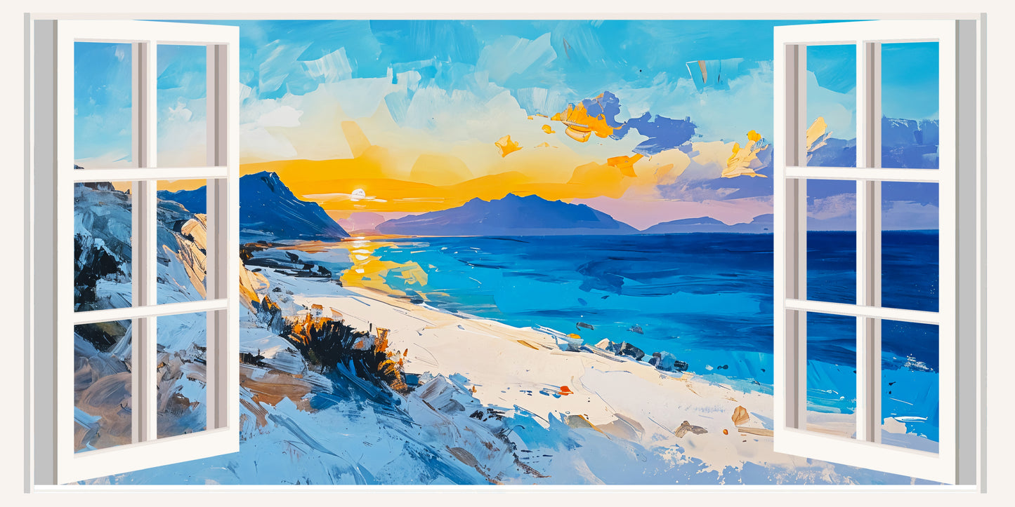 Blue Coastal Ocean Sunrise Wall Art Canvas Office Home Room Framed 120x60cm