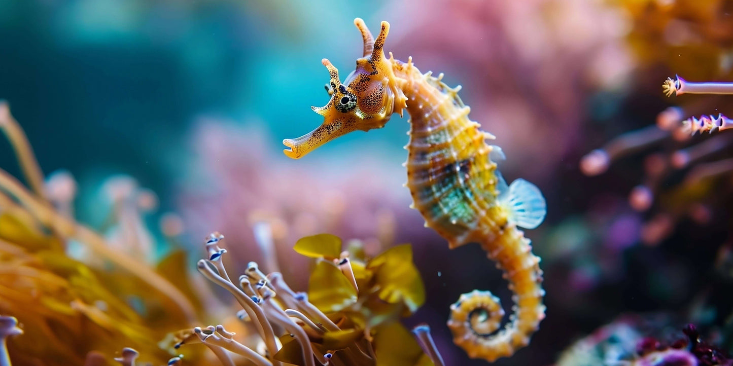 Golden Seahorse Coral Reef Marine Wall Art Canvas Office Home Framed 120x60cm