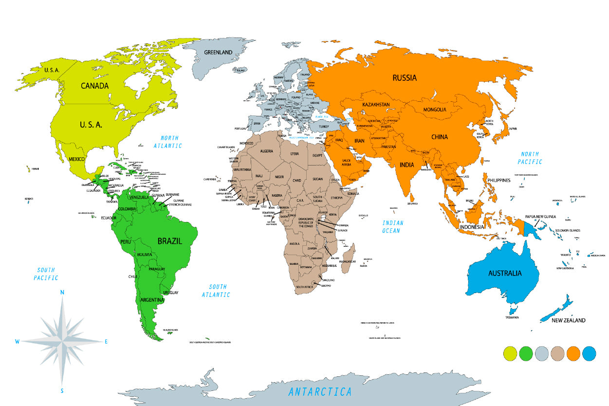 Political World Map on White Background Home Decor Premium Quality Poster Print Choose Your Sizes - Bella Home Decor