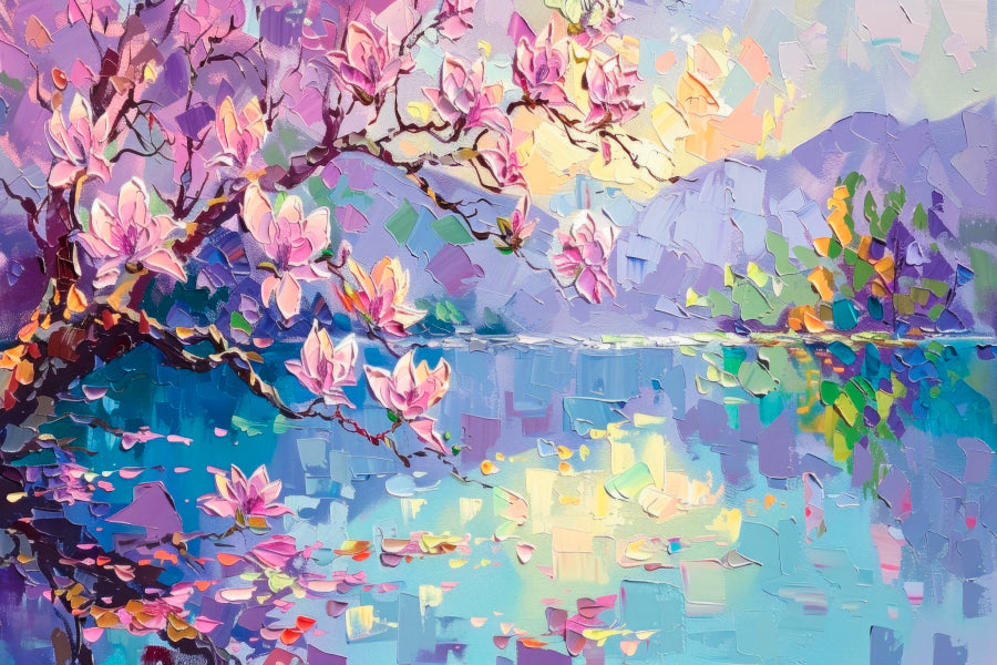 Watercolor Of Cherry Blossoms Landscape Acrylic Glass Print Tempered Glass Wall Art 100% Made in Australia Ready to Hang - Bella Home Decor