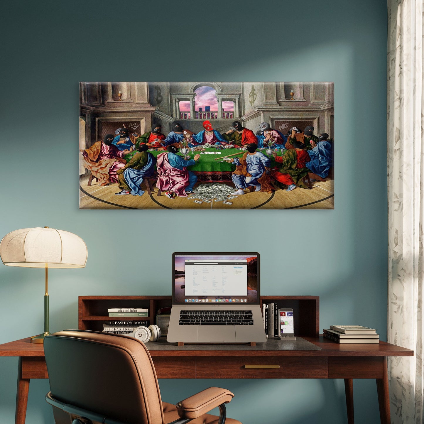 Urban Poker Last Supper Wall Art Canvas Office Home Room Framed 120x60cm