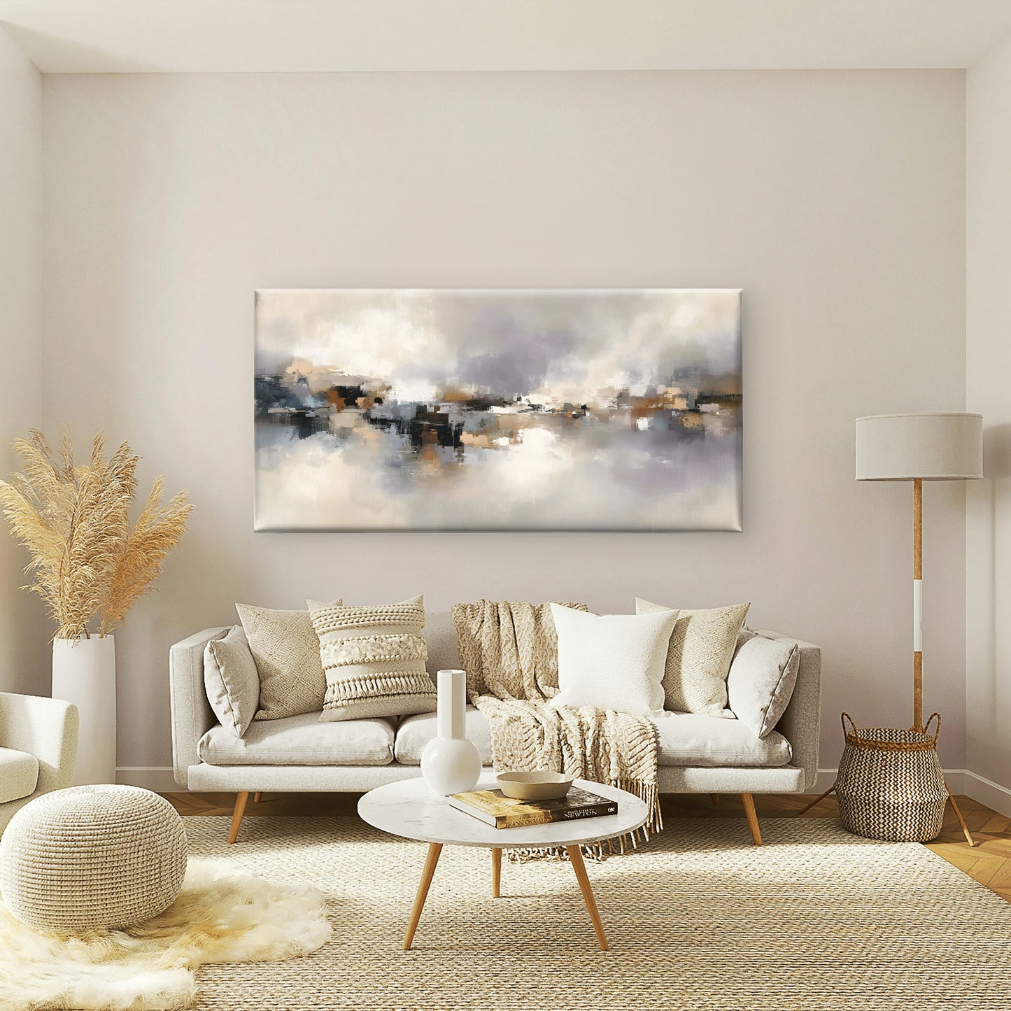 Modern Neutral Abstract Wall Art Canvas Office Home Room Framed 120x60cm