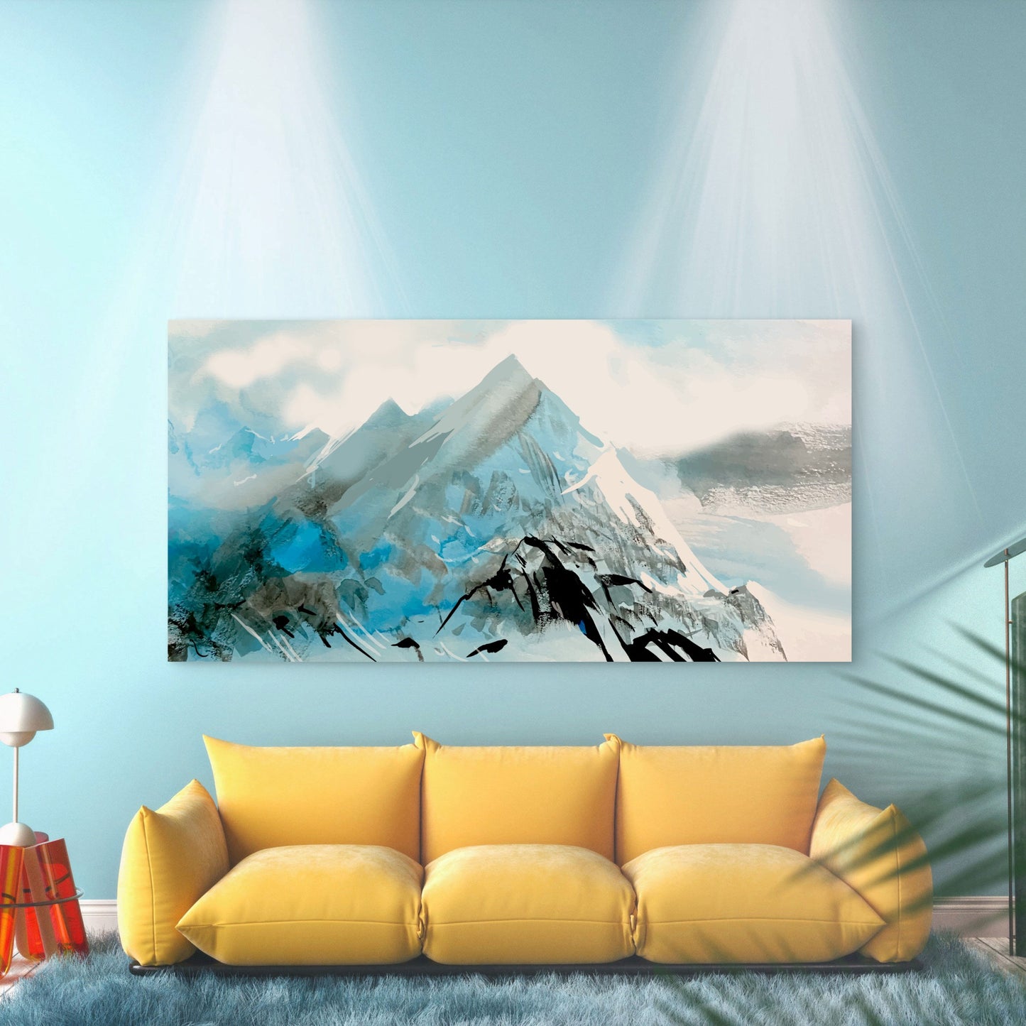 Blue And White Mountain Land Wall Art Canvas Office Home Room Framed 120x60cm