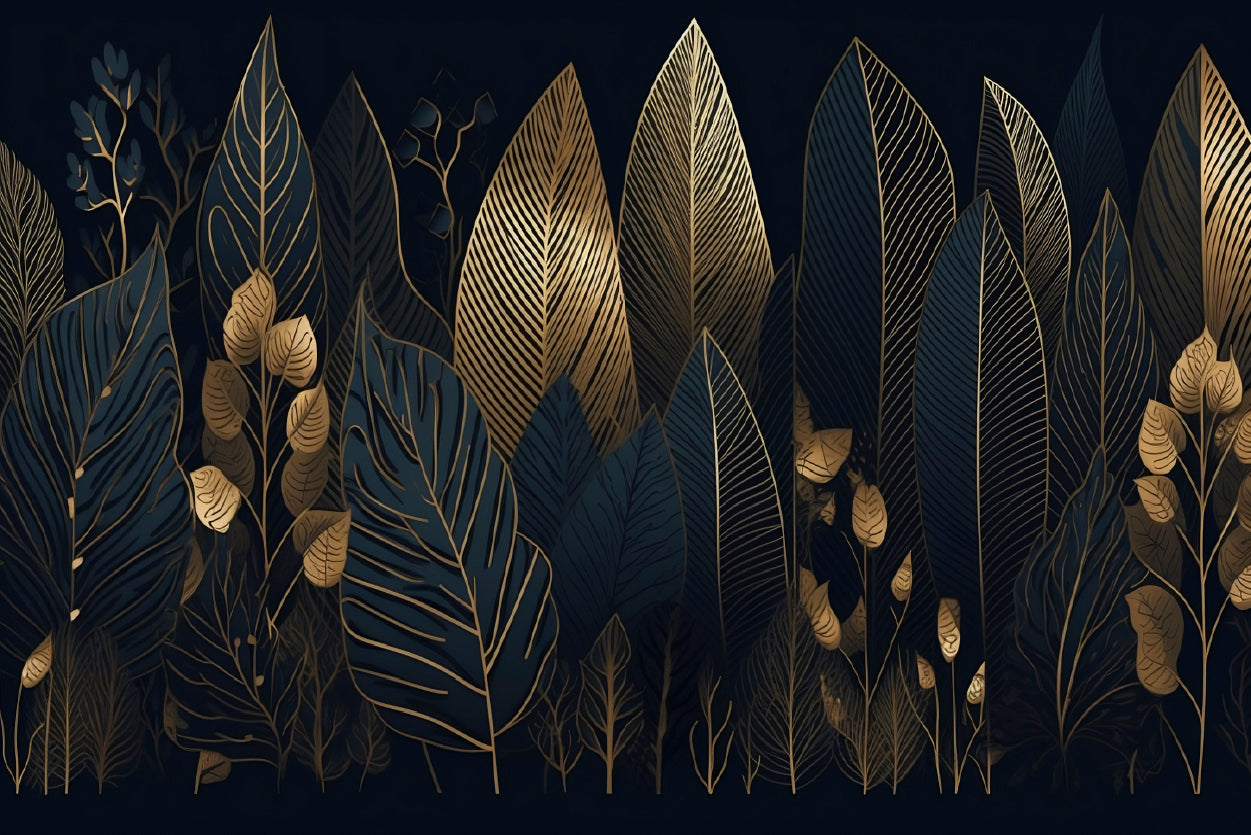Elegant Black and Gold Leaf Pattern Print 100% Australian Made - Bella Home Decor