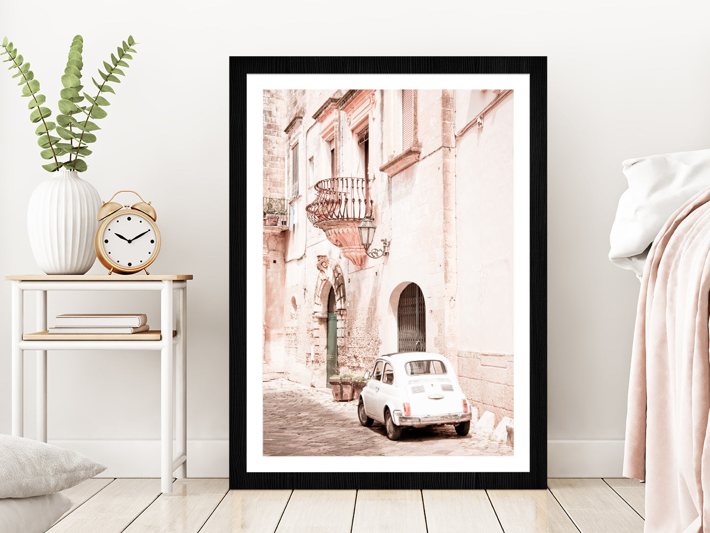 Vintage House Car Faded Photograph Glass Framed Wall Art, Ready to Hang Quality Print With White Border Black