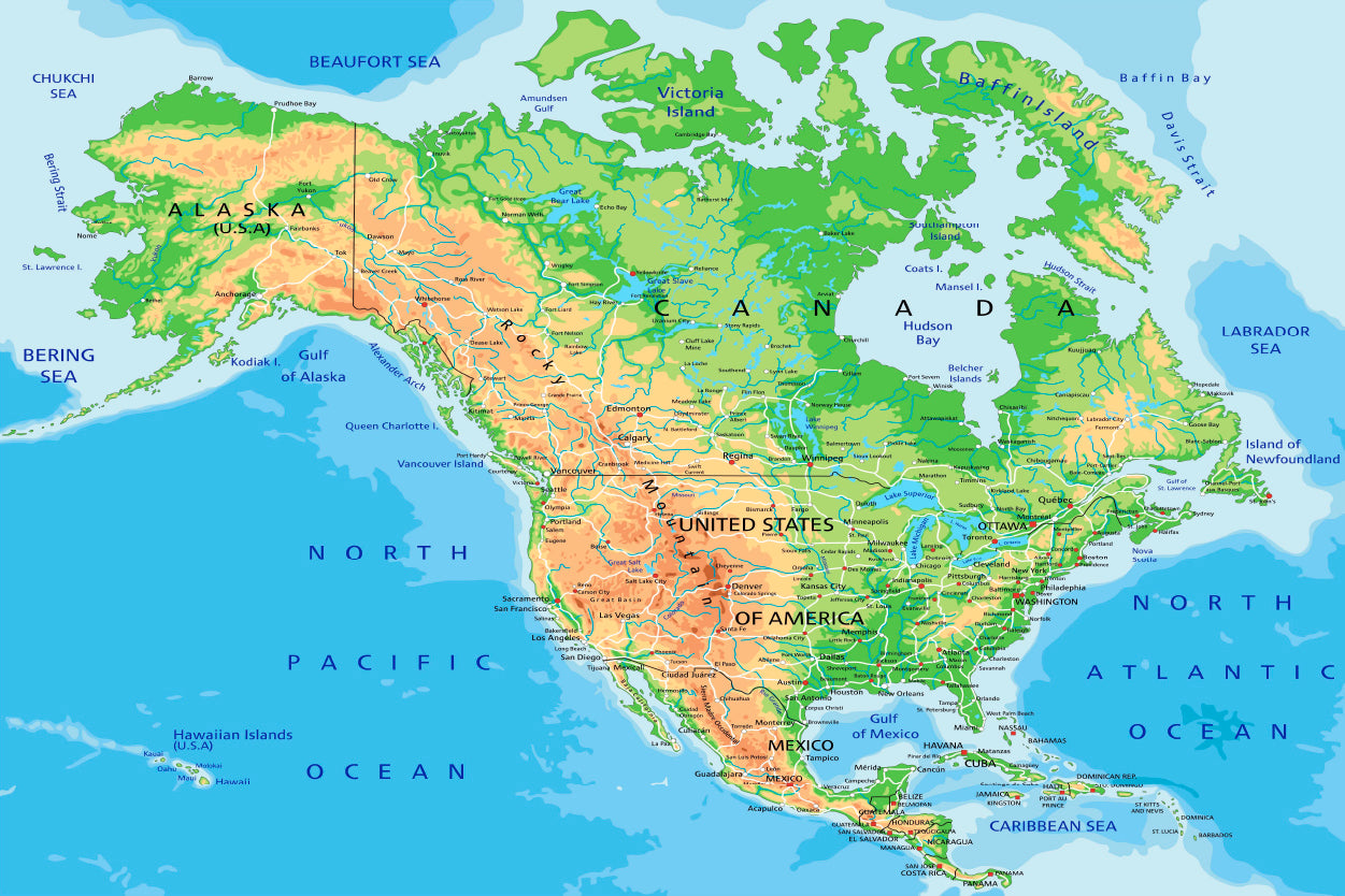 High Detailed North America Physical Map Home Decor Premium Quality Poster Print Choose Your Sizes - Bella Home Decor