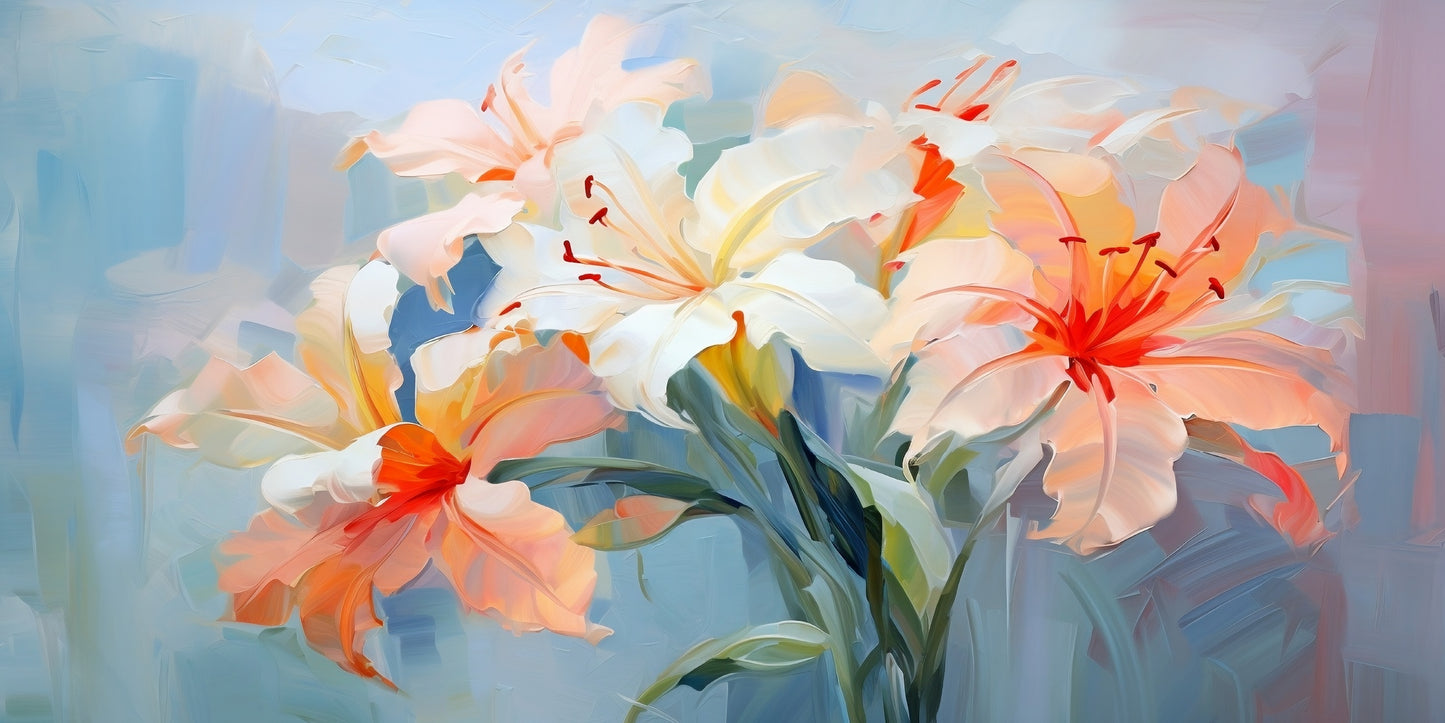 White Peach Lilies Floral Canvas Wall Art Canvas Office Home Room Framed 120x60cm - Bella Home Decor