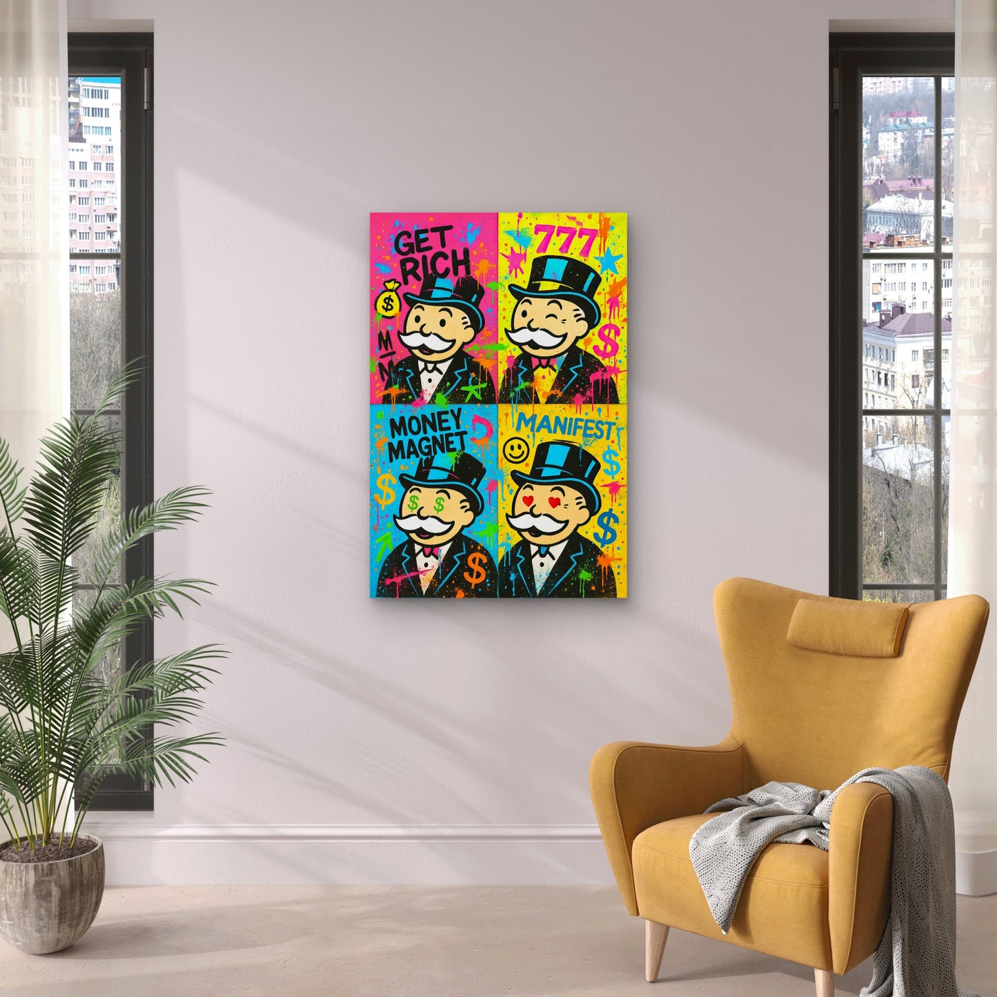 Neon Pop Money Manifestation Retro Street Art 40x60cm Metal Print Ready to Hang